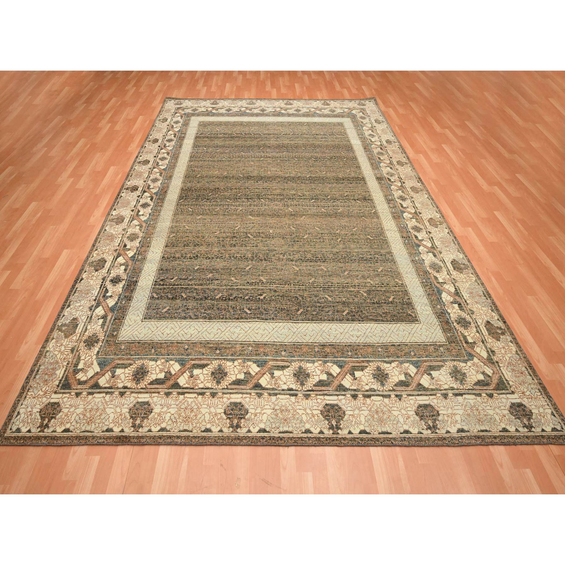 9'x11'10" Toffee Brown, Khotan Influence All Over Intricate Design, 100% Wool, Hand Knotted, Zero Pile, Oriental Rug Sh75563