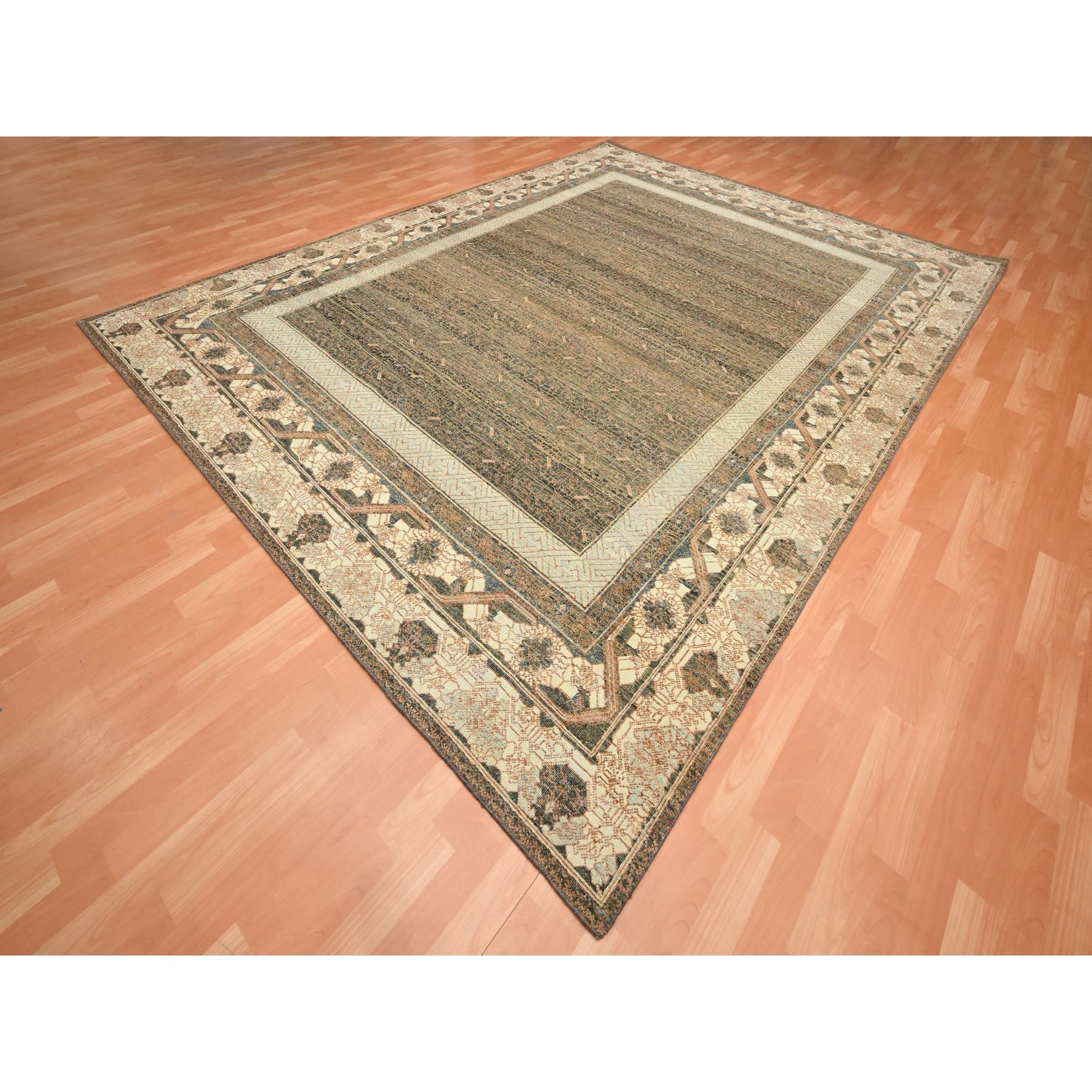 9'x11'10" Toffee Brown, Khotan Influence All Over Intricate Design, 100% Wool, Hand Knotted, Zero Pile, Oriental Rug Sh75563