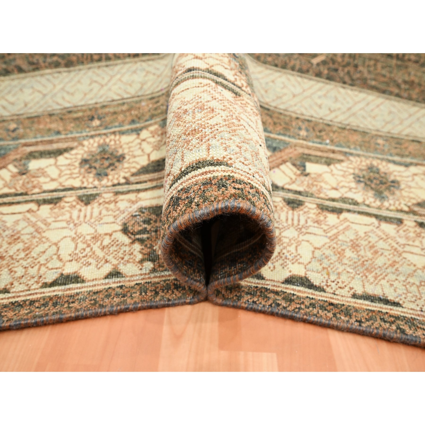 9'x11'10" Toffee Brown, Khotan Influence All Over Intricate Design, 100% Wool, Hand Knotted, Zero Pile, Oriental Rug Sh75563