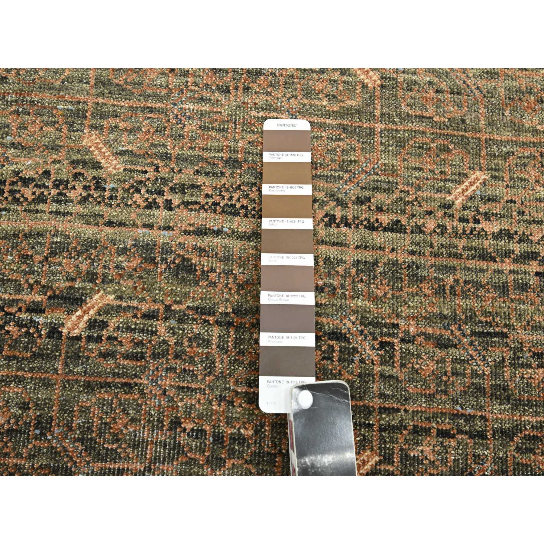 9'x11'10" Toffee Brown, Khotan Influence All Over Intricate Design, 100% Wool, Hand Knotted, Zero Pile, Oriental Rug Sh75563