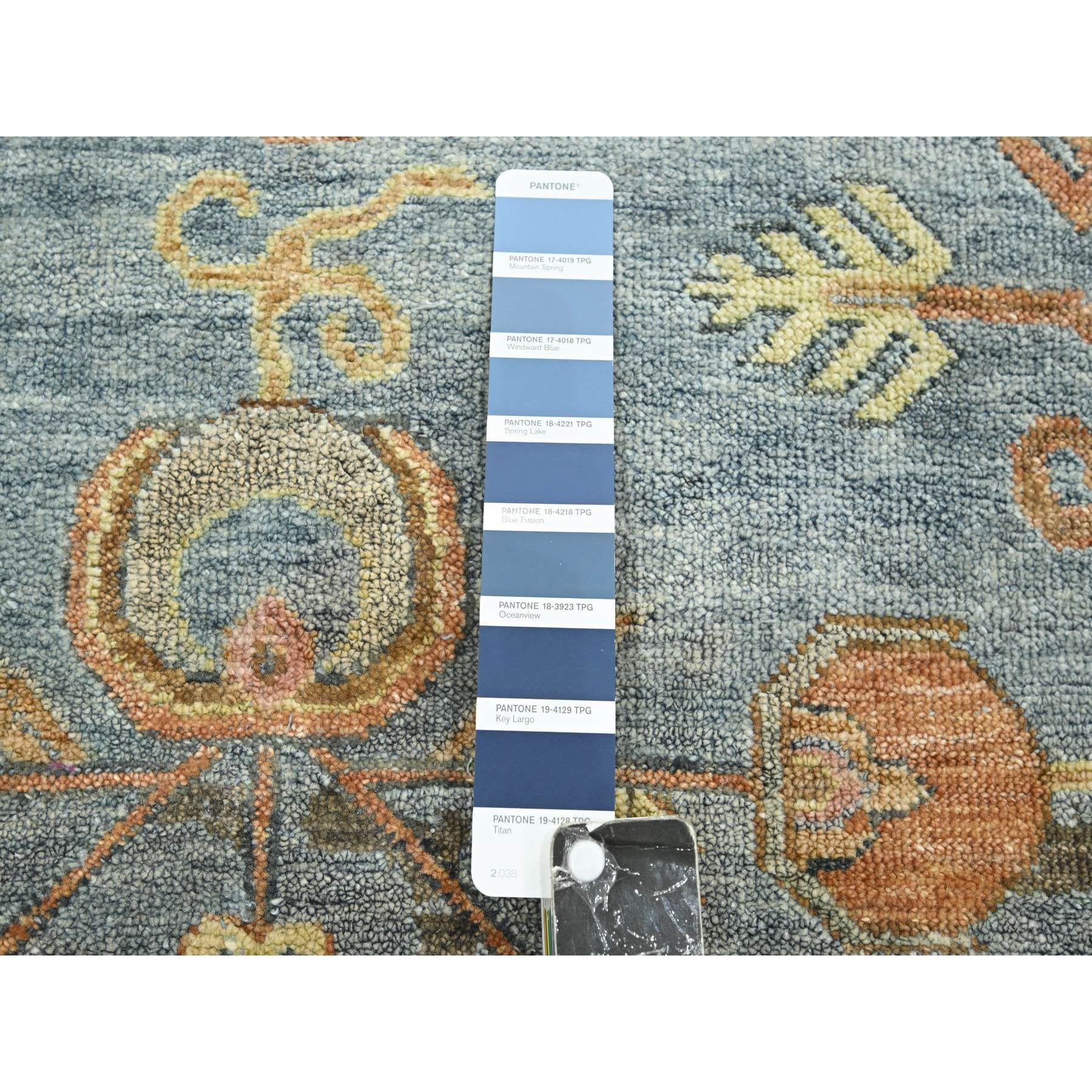 10'x14'2" Stone Blue, Khotan Influence with Distinct Abrash, Shaved Low, Zero Pile, Hand Knotted, Wool and Silk, Oriental Rug Sh75565