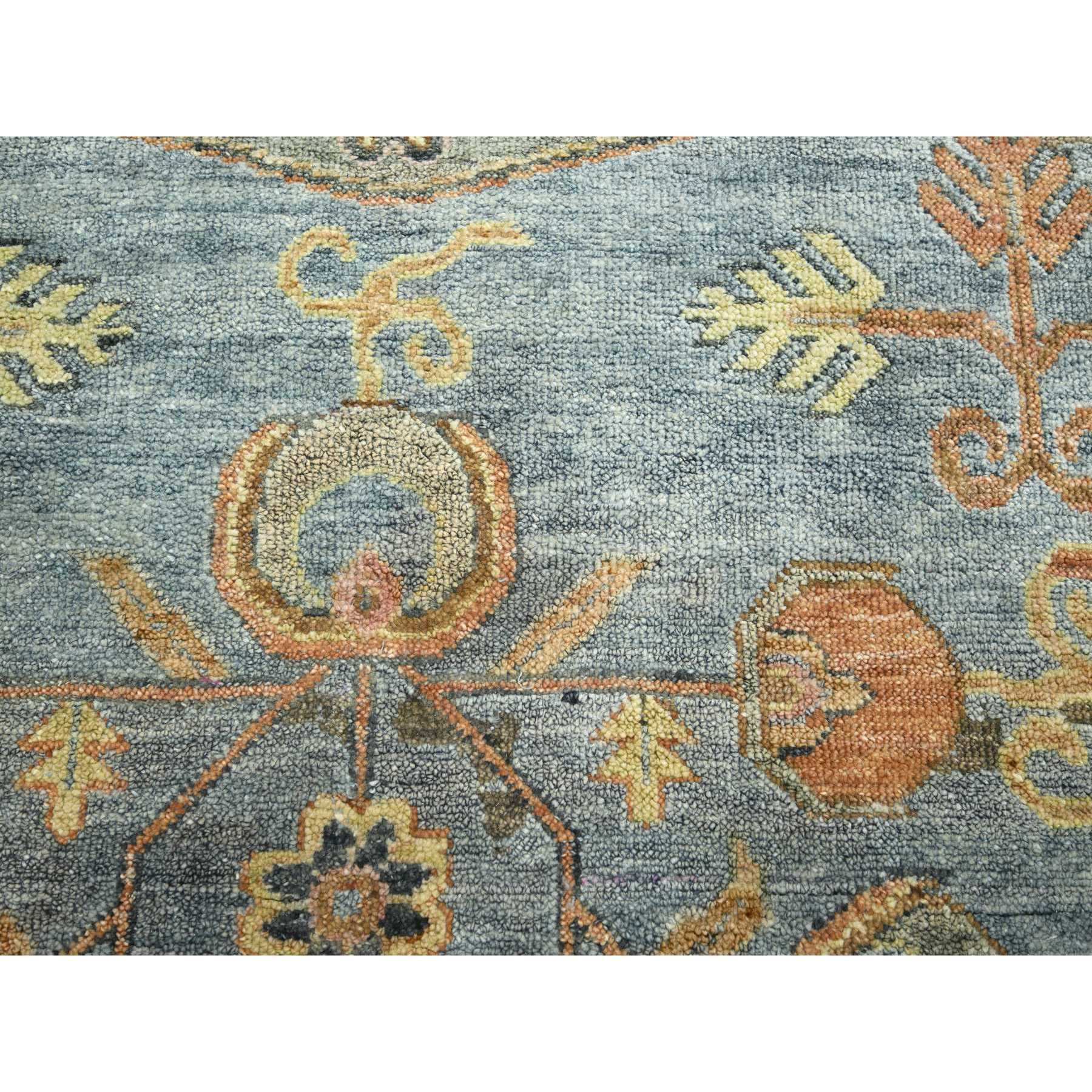 10'x14'2" Stone Blue, Khotan Influence with Distinct Abrash, Shaved Low, Zero Pile, Hand Knotted, Wool and Silk, Oriental Rug Sh75565