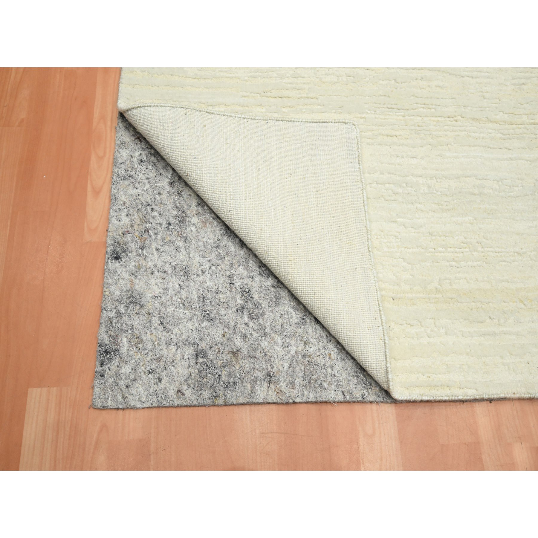 9'x11'10" Chiffon White, Plain Solid Design, Textured Wool, Hi-Low Pile, Hand Knotted, Oriental Rug Sh75570