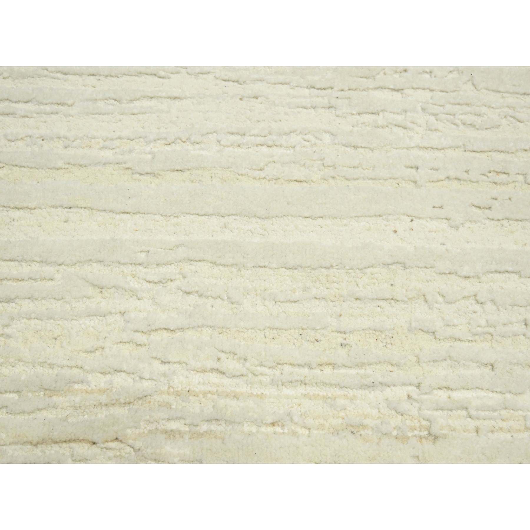 9'x11'10" Chiffon White, Plain Solid Design, Textured Wool, Hi-Low Pile, Hand Knotted, Oriental Rug Sh75570