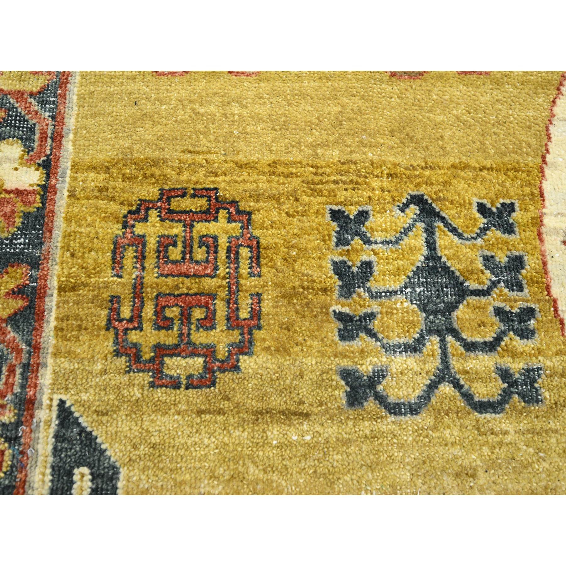 6'1"x9'4" Greenish Yellow, Khotan Influence, Shaved Low, Distressed, Zero Pile, Hand Knotted, 100% Wool, Oriental Rug Sh75572