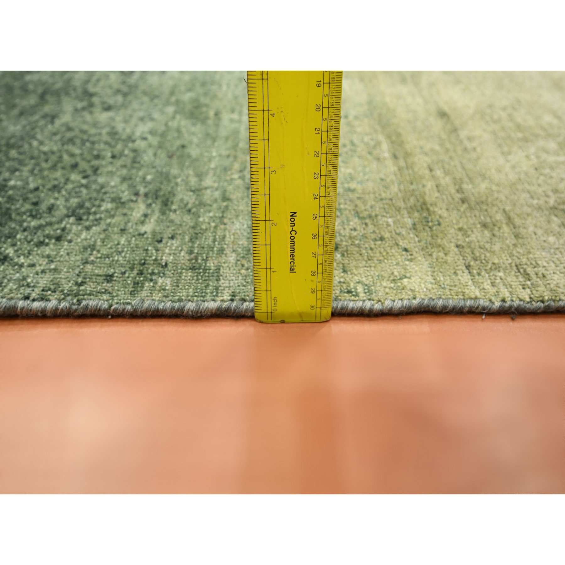 2'x3' Shades of Green, 100% Silk, Textured with Gradation Design, Shaved Low, Sample, Mat, Oriental Rug Sh75575