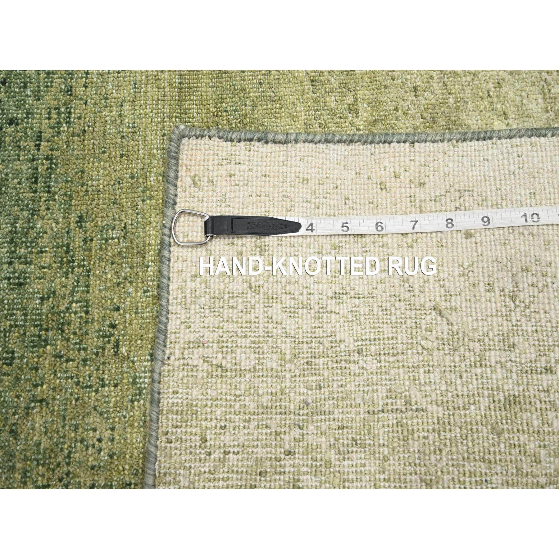 2'x3' Shades of Green, 100% Silk, Textured with Gradation Design, Shaved Low, Sample, Mat, Oriental Rug Sh75575