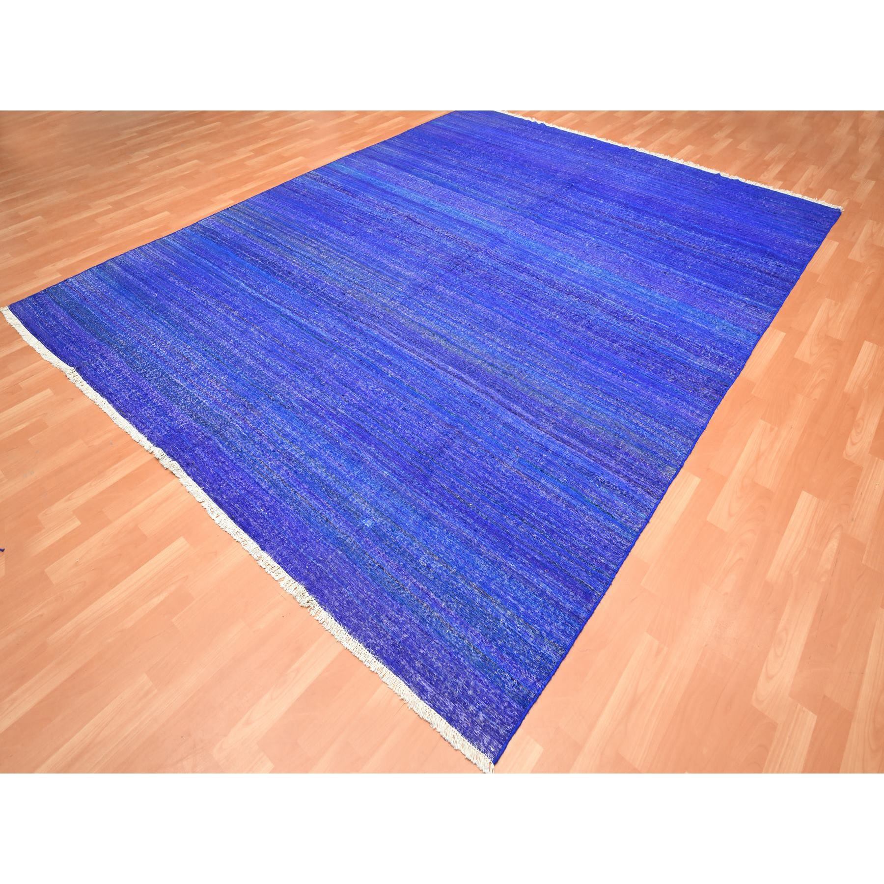 9'2"x11'8" Admiral Blue, Sari Silk, Plain Design, Flat Weave Kilim, Hand Woven, Oriental Rug Sh75576
