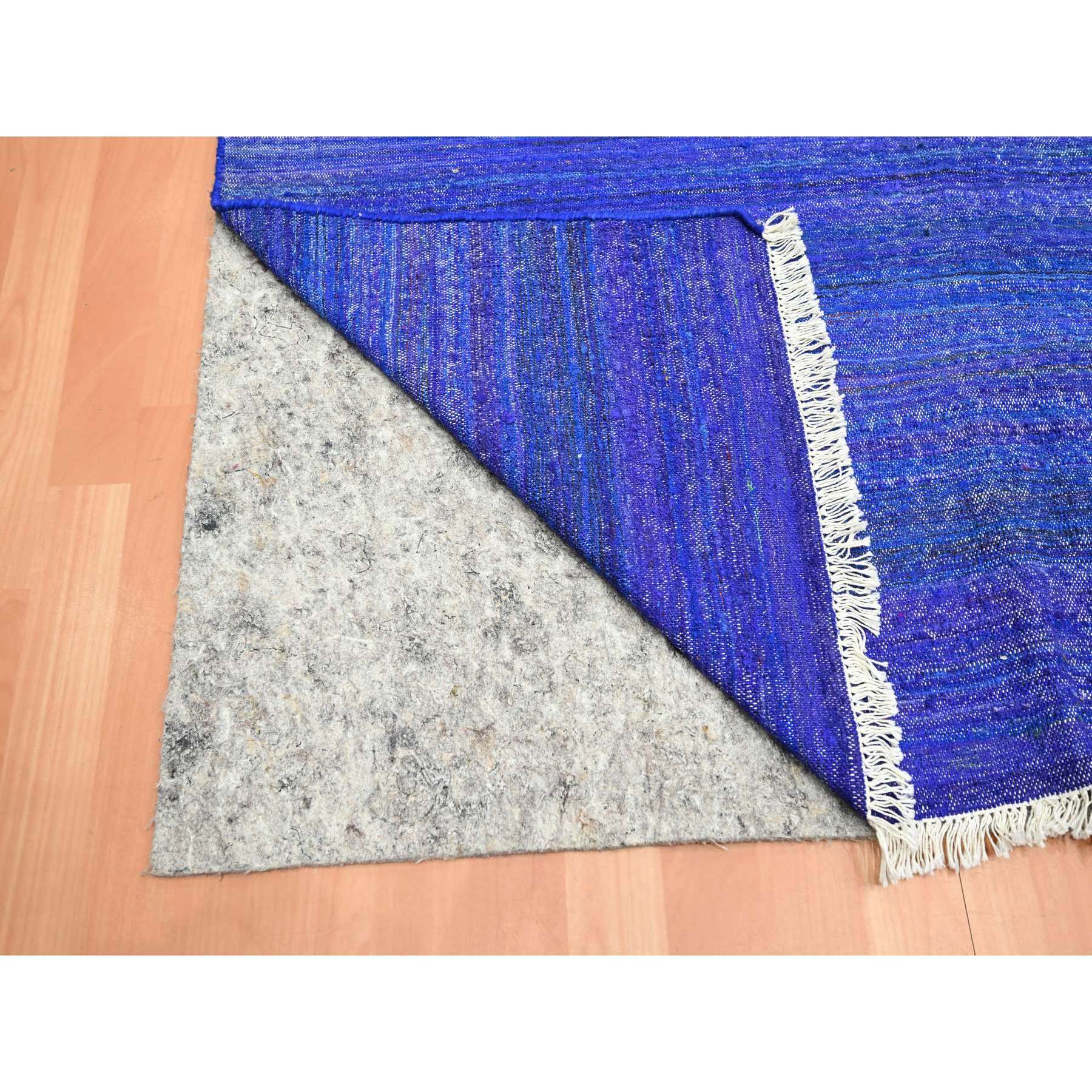 9'2"x11'8" Admiral Blue, Sari Silk, Plain Design, Flat Weave Kilim, Hand Woven, Oriental Rug Sh75576