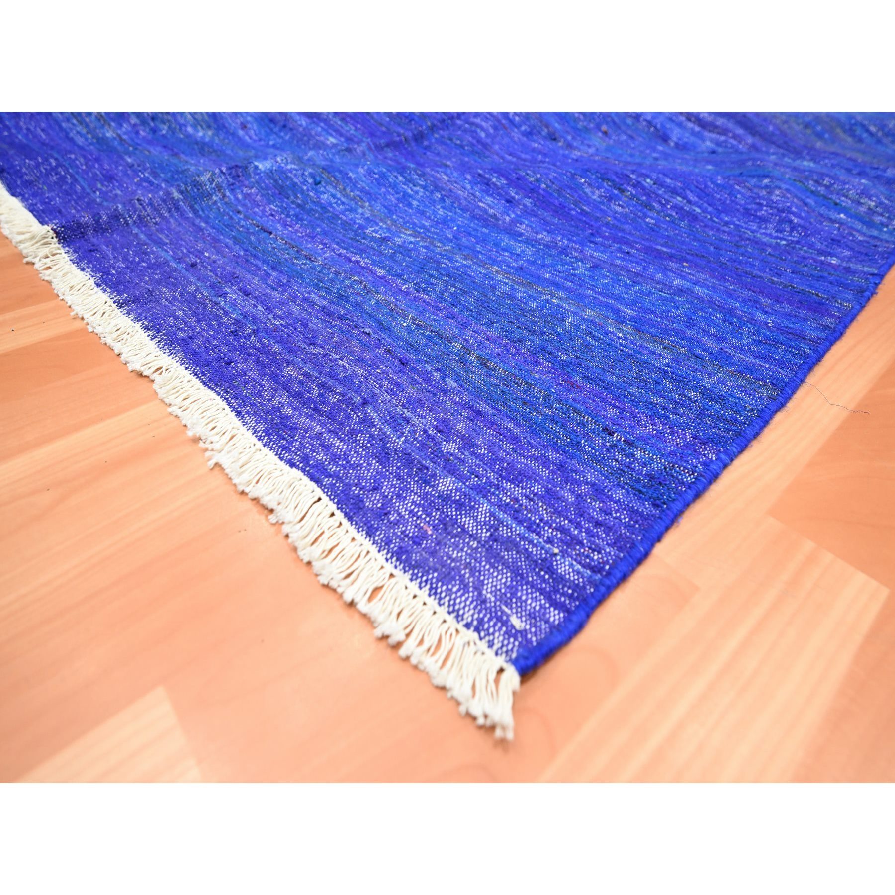 9'2"x11'8" Admiral Blue, Sari Silk, Plain Design, Flat Weave Kilim, Hand Woven, Oriental Rug Sh75576