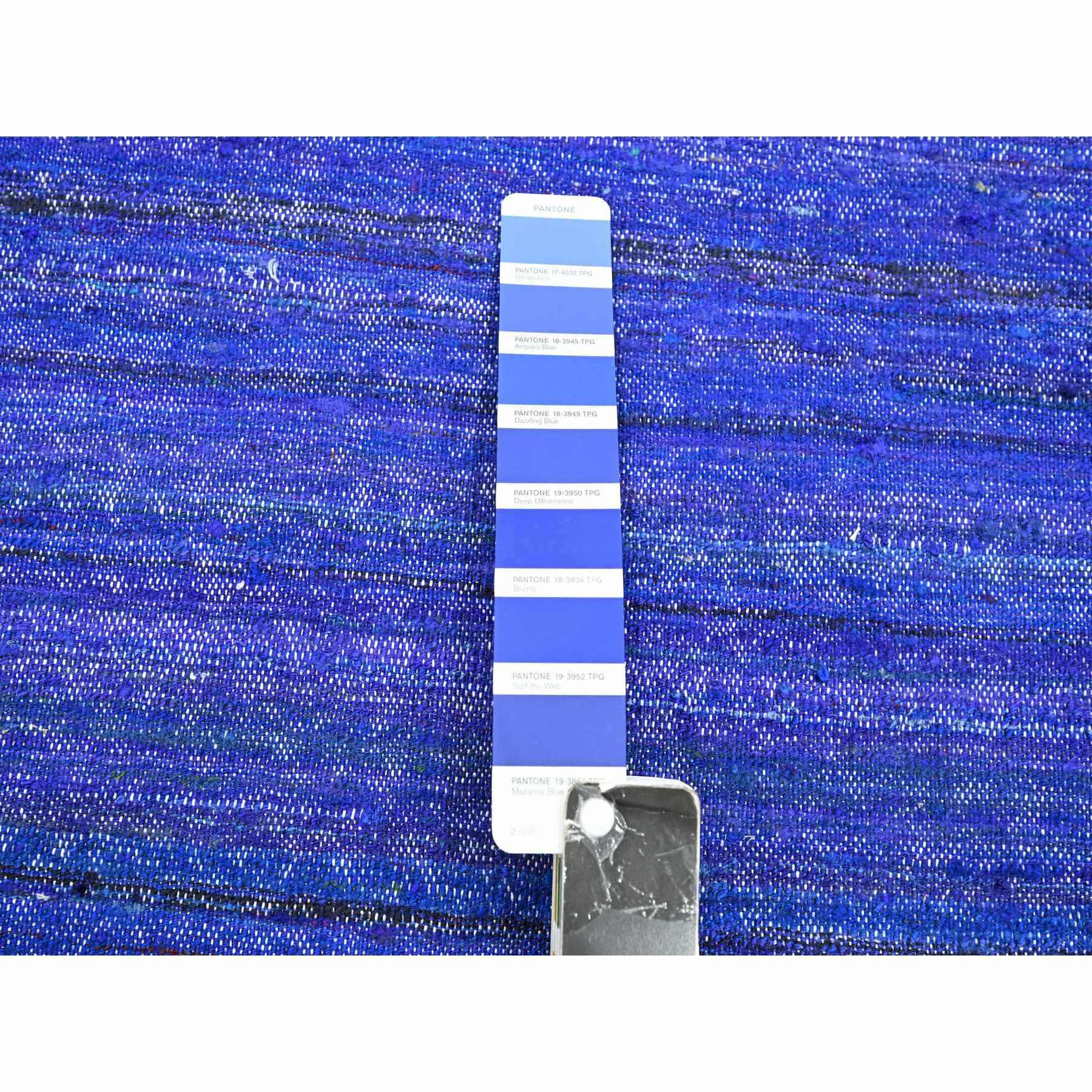 9'2"x11'8" Admiral Blue, Sari Silk, Plain Design, Flat Weave Kilim, Hand Woven, Oriental Rug Sh75576