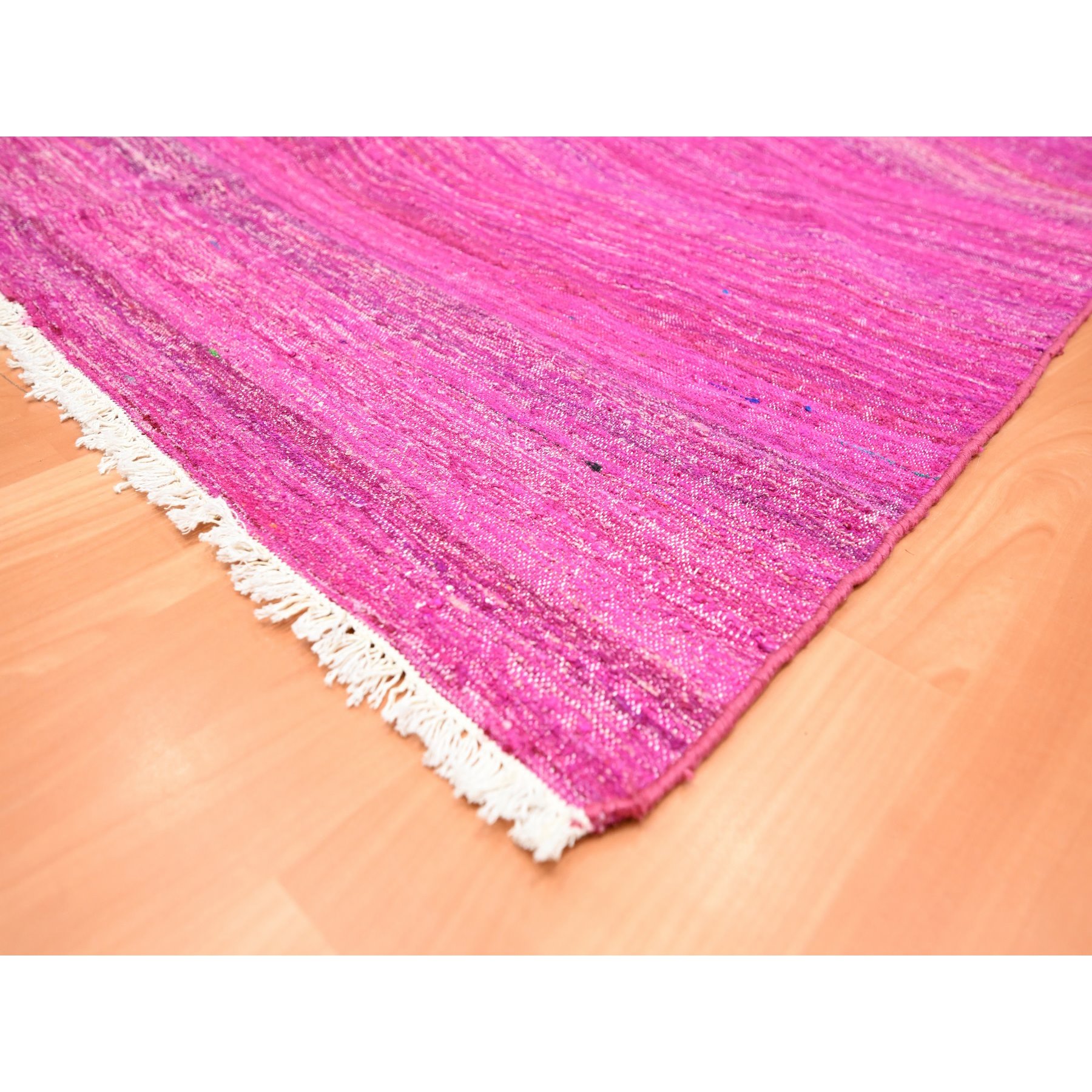 9'1"x11'7" Hot Pink, Sari Silk, Solid Design Kilim, Flat Weave, Hand Woven, Oriental Rug Sh75577