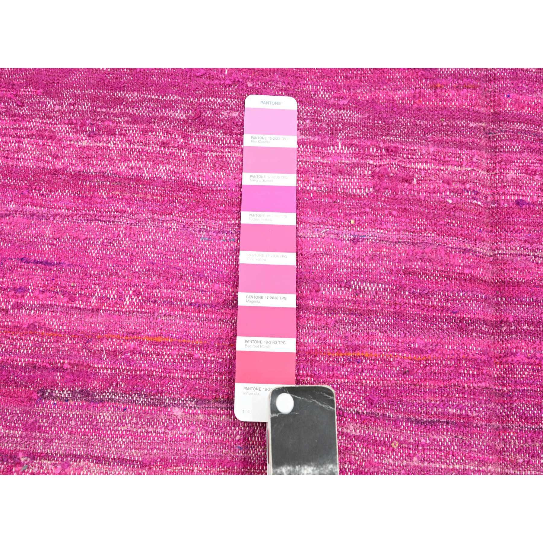 9'1"x11'7" Hot Pink, Sari Silk, Solid Design Kilim, Flat Weave, Hand Woven, Oriental Rug Sh75577