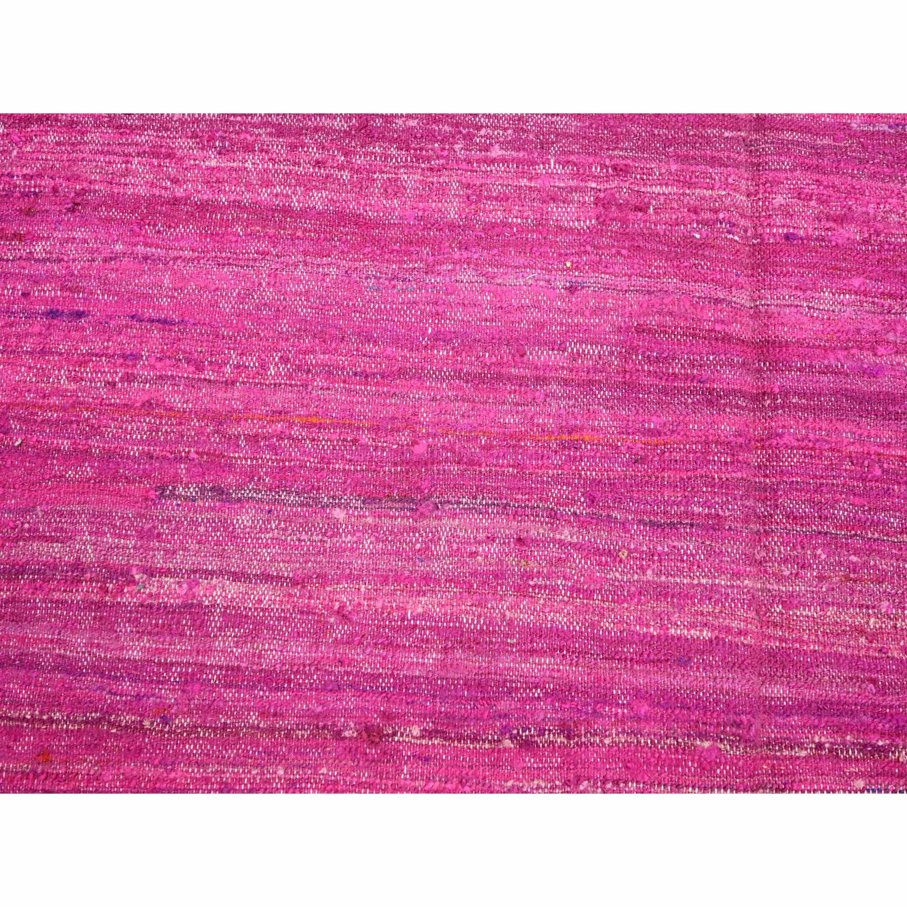 9'1"x11'7" Hot Pink, Sari Silk, Solid Design Kilim, Flat Weave, Hand Woven, Oriental Rug Sh75577