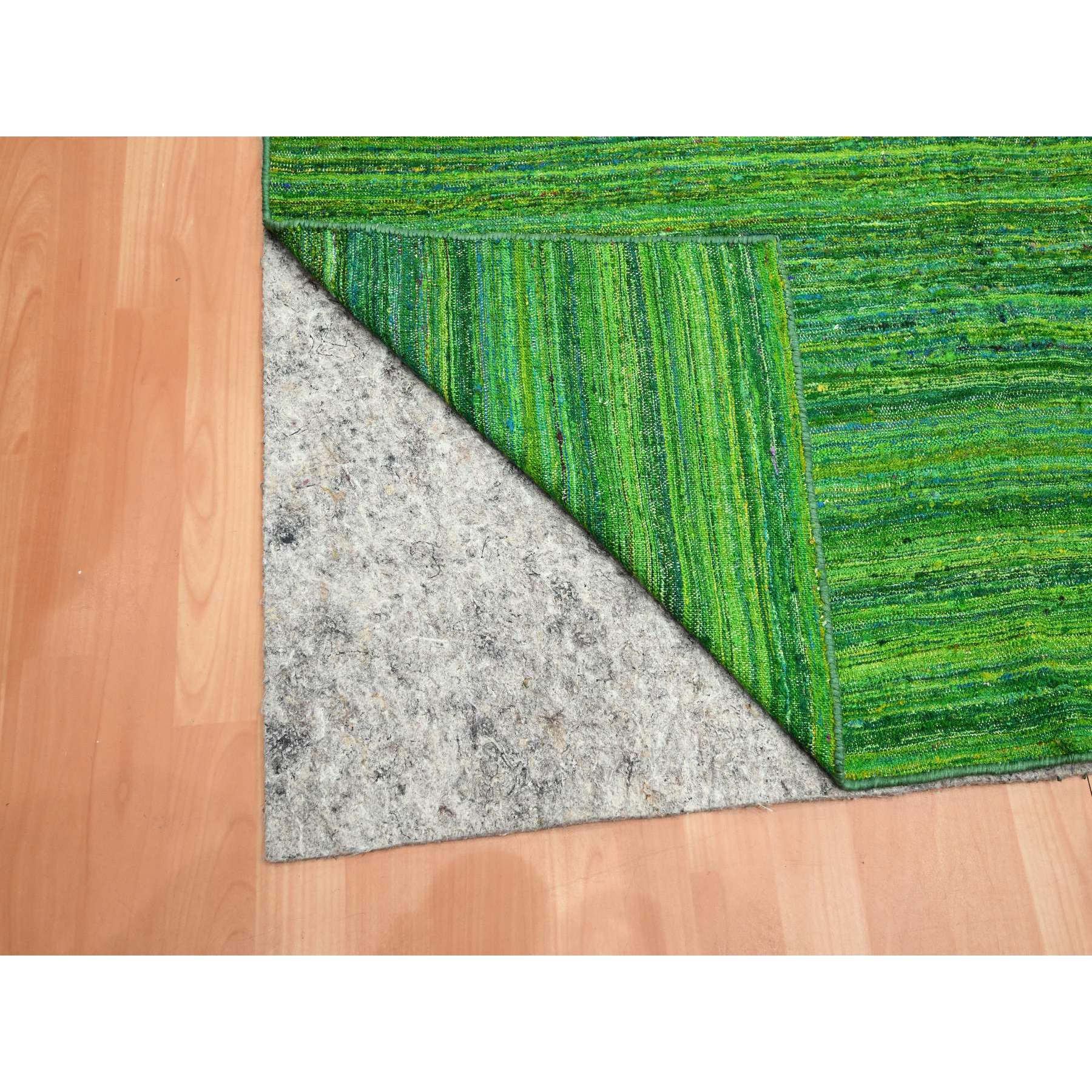 9'1'x11'8" Shades of Green, Sari Silk, Plain Design Kilim, Flat Weave, Hand Woven, Oriental Rug Sh75578