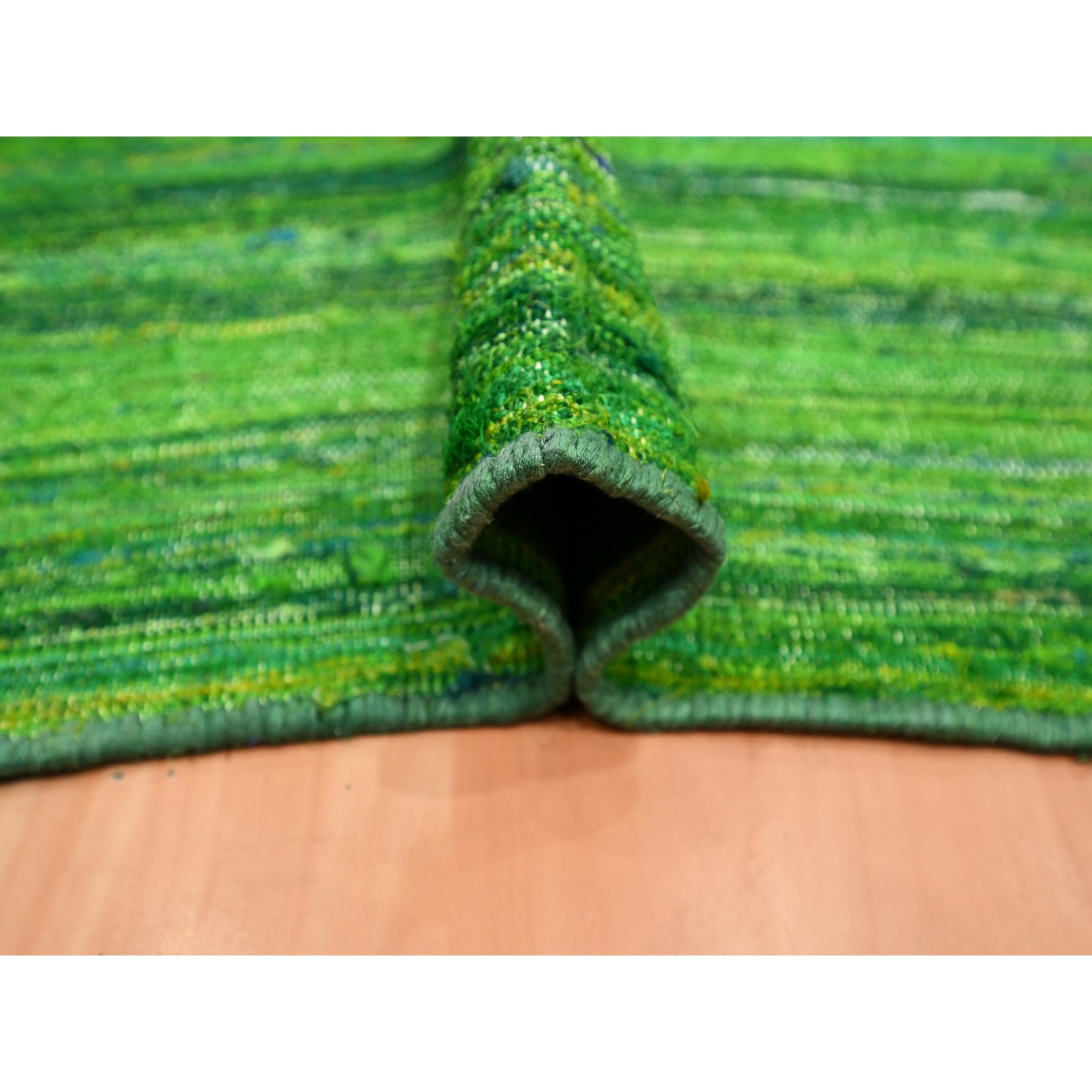 9'1'x11'8" Shades of Green, Sari Silk, Plain Design Kilim, Flat Weave, Hand Woven, Oriental Rug Sh75578