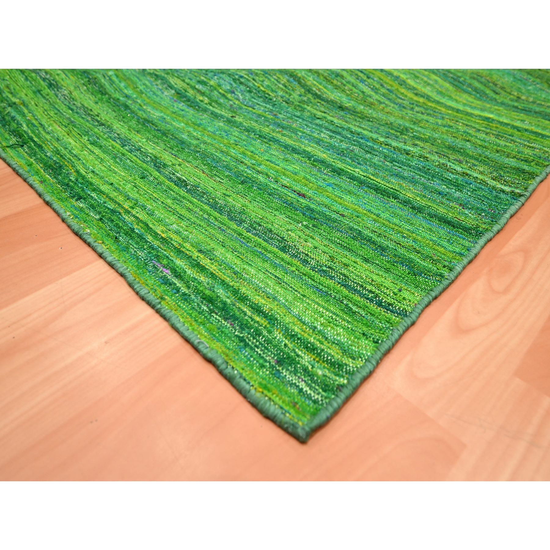9'1'x11'8" Shades of Green, Sari Silk, Plain Design Kilim, Flat Weave, Hand Woven, Oriental Rug Sh75578