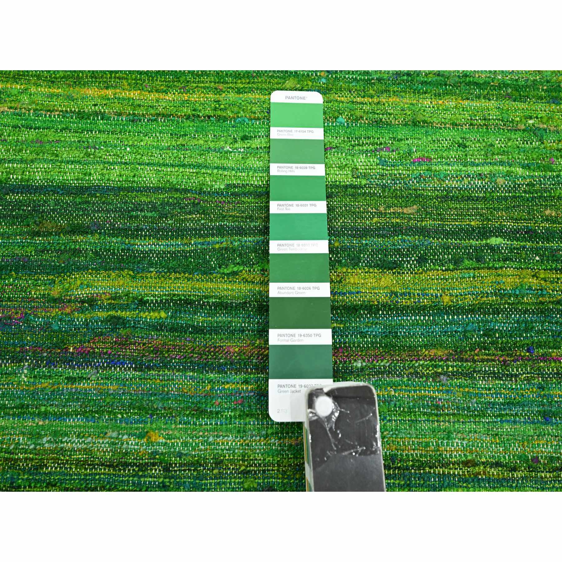 9'1'x11'8" Shades of Green, Sari Silk, Plain Design Kilim, Flat Weave, Hand Woven, Oriental Rug Sh75578