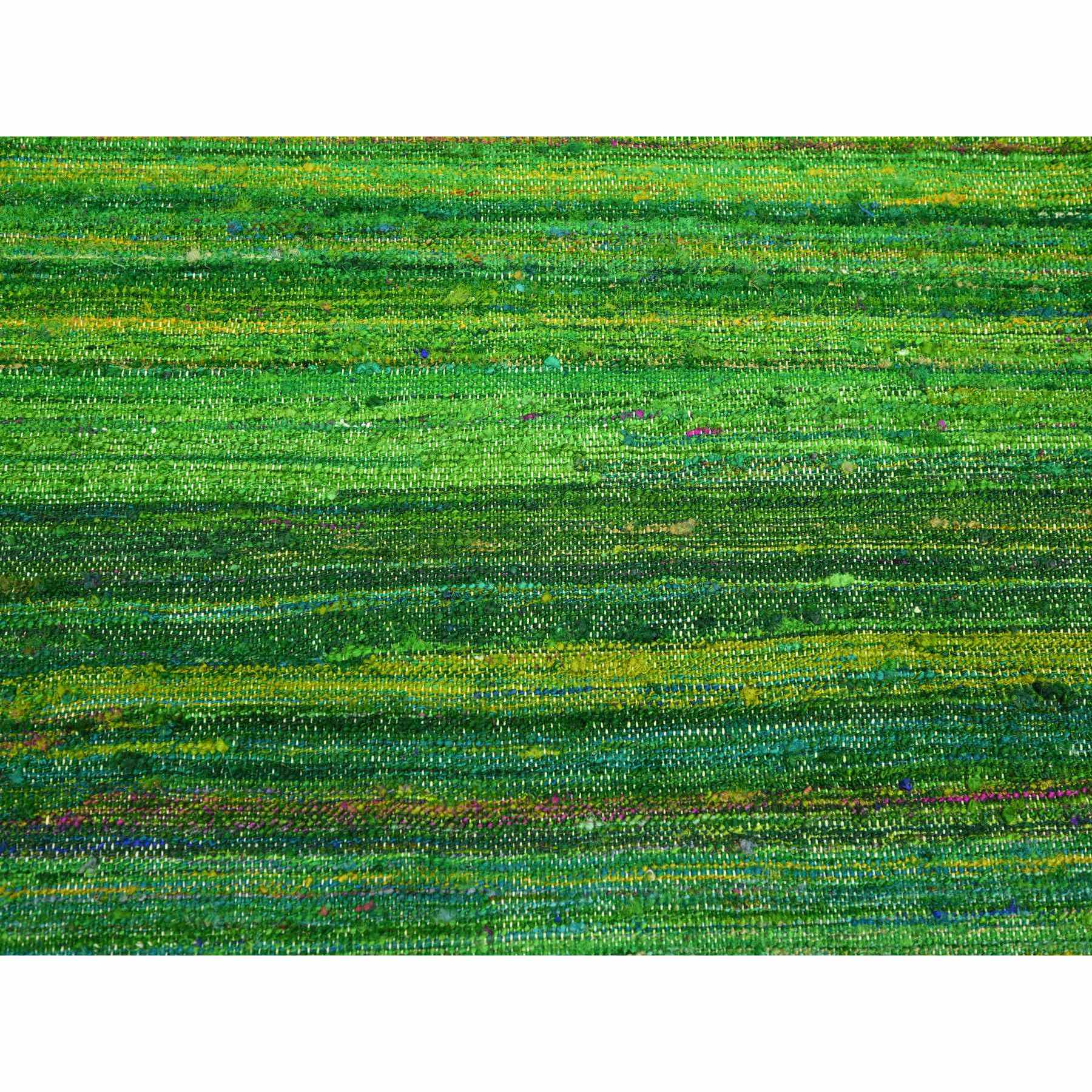 9'1'x11'8" Shades of Green, Sari Silk, Plain Design Kilim, Flat Weave, Hand Woven, Oriental Rug Sh75578