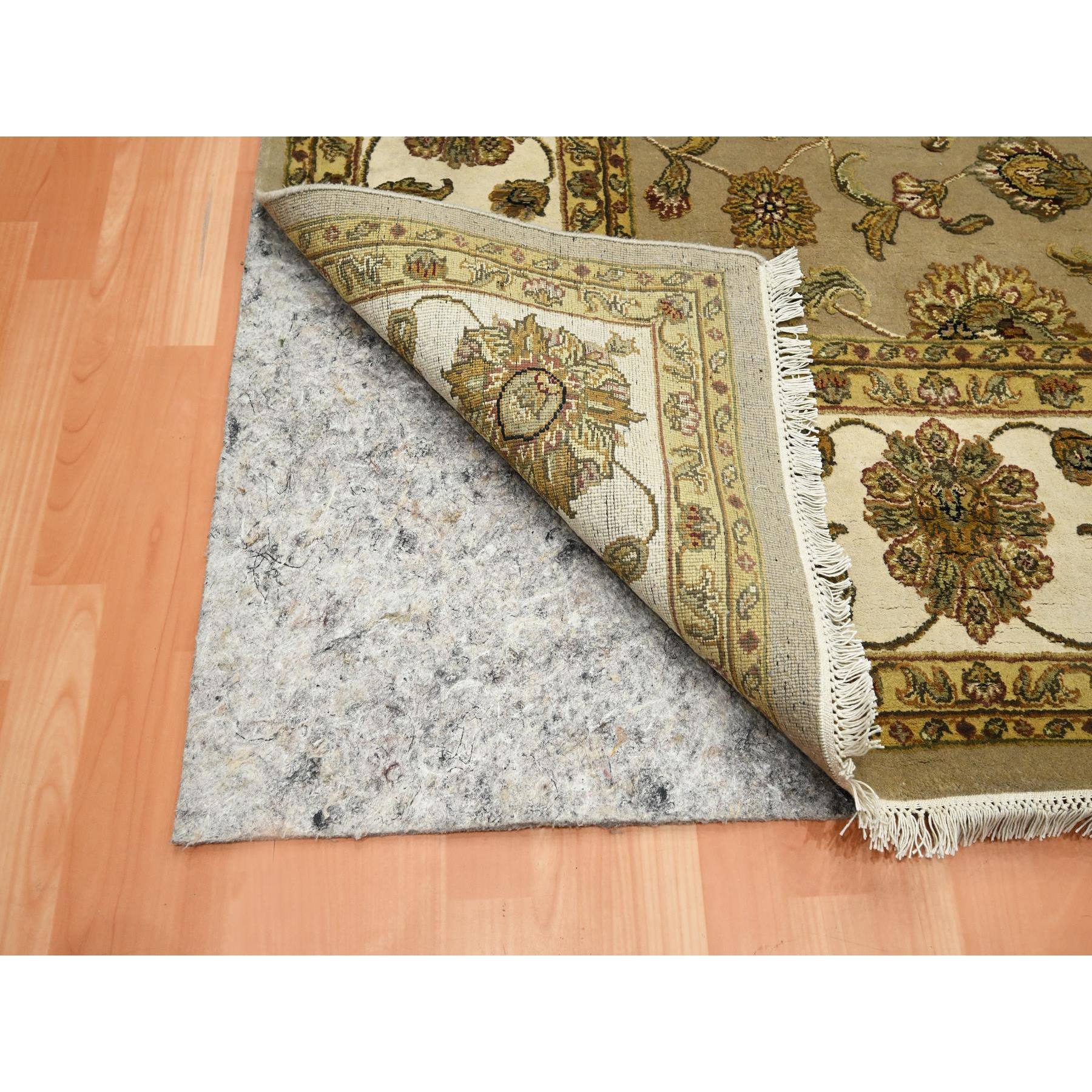7'10"x9'10" Dark Vanilla Brown, Rajasthan with All Over Leaf Design, Hand Knotted, Wool and Silk, Thick and Plush, Oriental Rug Sh75579