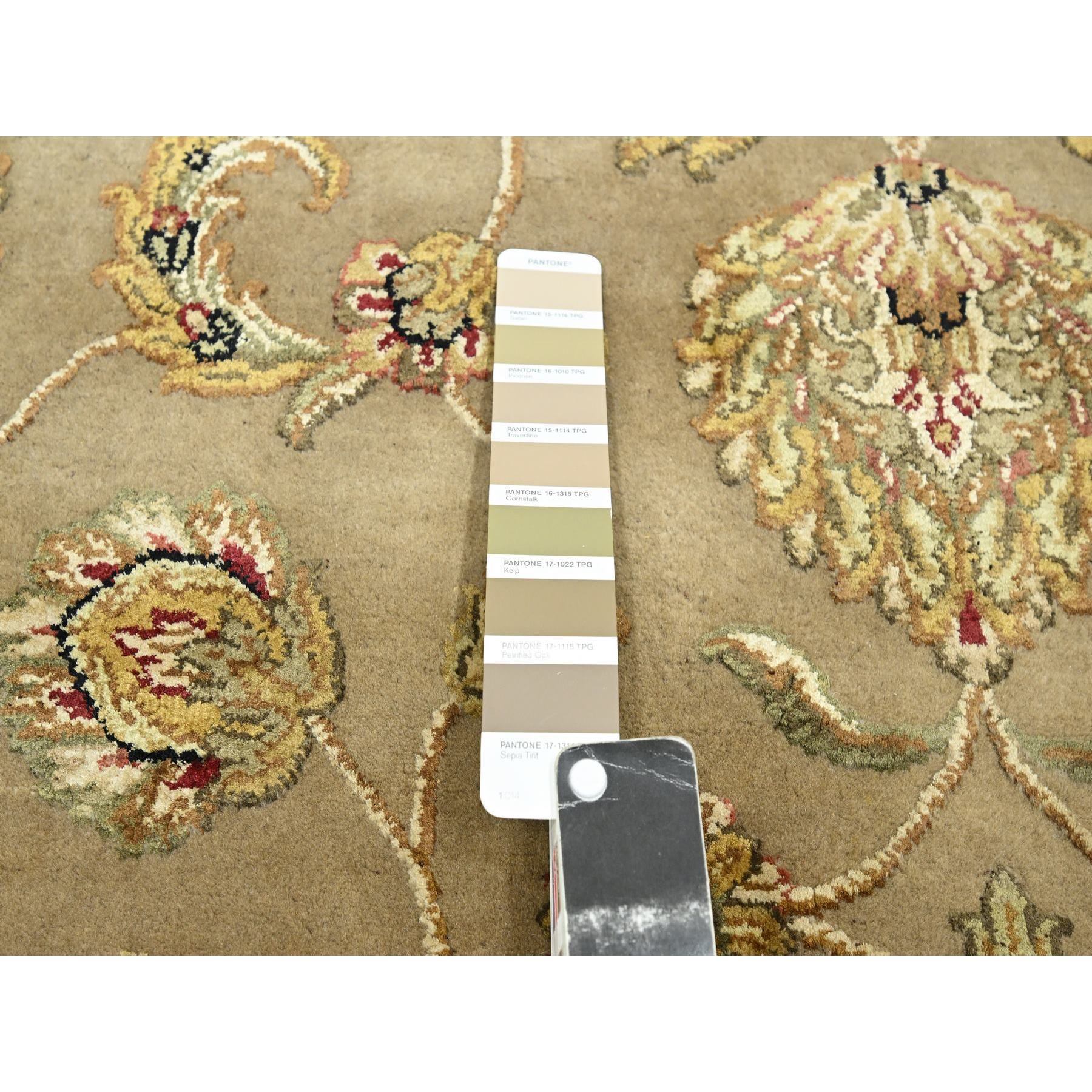 7'10"x9'10" Dark Vanilla Brown, Rajasthan with All Over Leaf Design, Hand Knotted, Wool and Silk, Thick and Plush, Oriental Rug Sh75579