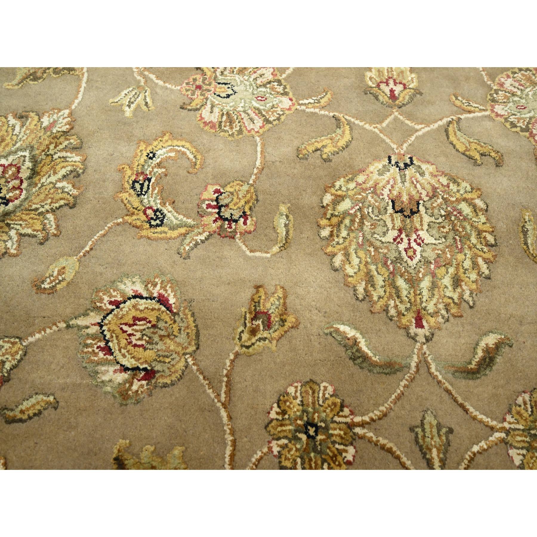 7'10"x9'10" Dark Vanilla Brown, Rajasthan with All Over Leaf Design, Hand Knotted, Wool and Silk, Thick and Plush, Oriental Rug Sh75579