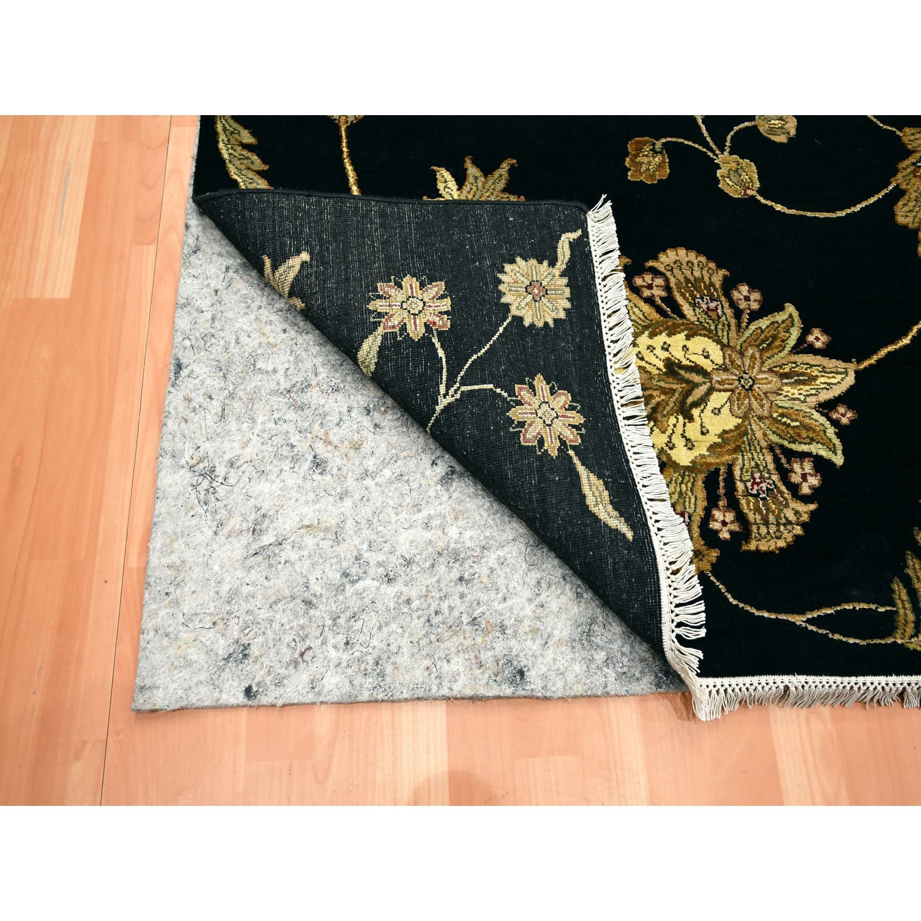 8'2'x10' Onyx Black, Borderless Botanical Design, Half Wool and Half Silk, Densely Woven, Soft Pile, Hand Knotted, Oriental Rug Sh75580