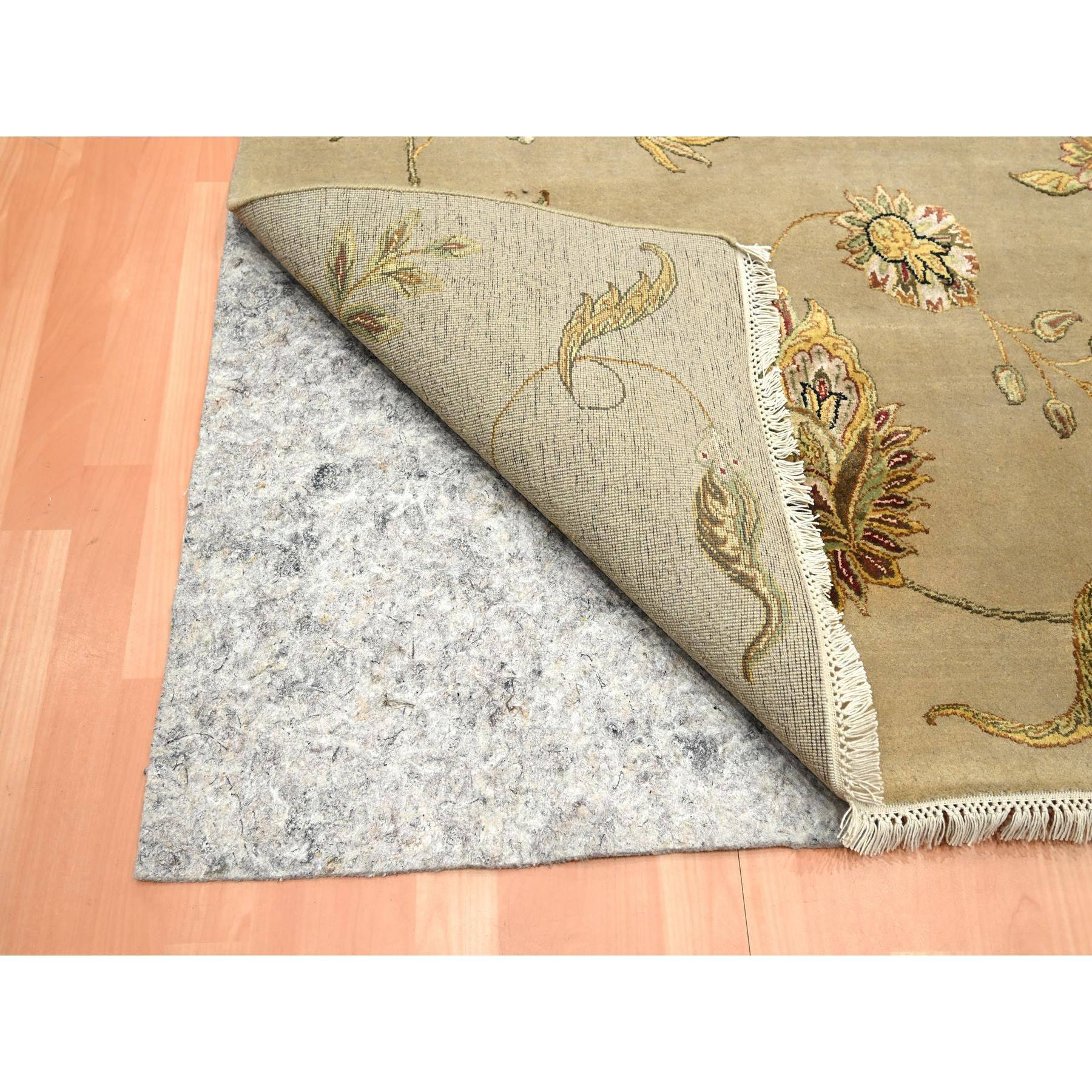 8'x10' Ecru Brown, Half Wool and Half Silk, Borderless Botanical Design, Densely Woven, Soft Pile, Hand Knotted, Oriental Rug Sh75581
