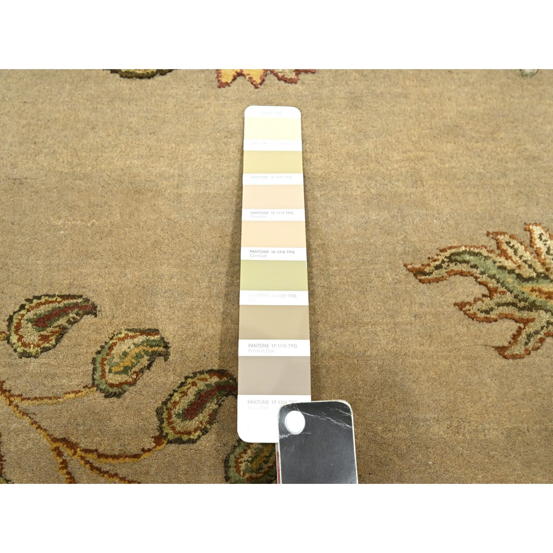 8'x10' Ecru Brown, Half Wool and Half Silk, Borderless Botanical Design, Densely Woven, Soft Pile, Hand Knotted, Oriental Rug Sh75581