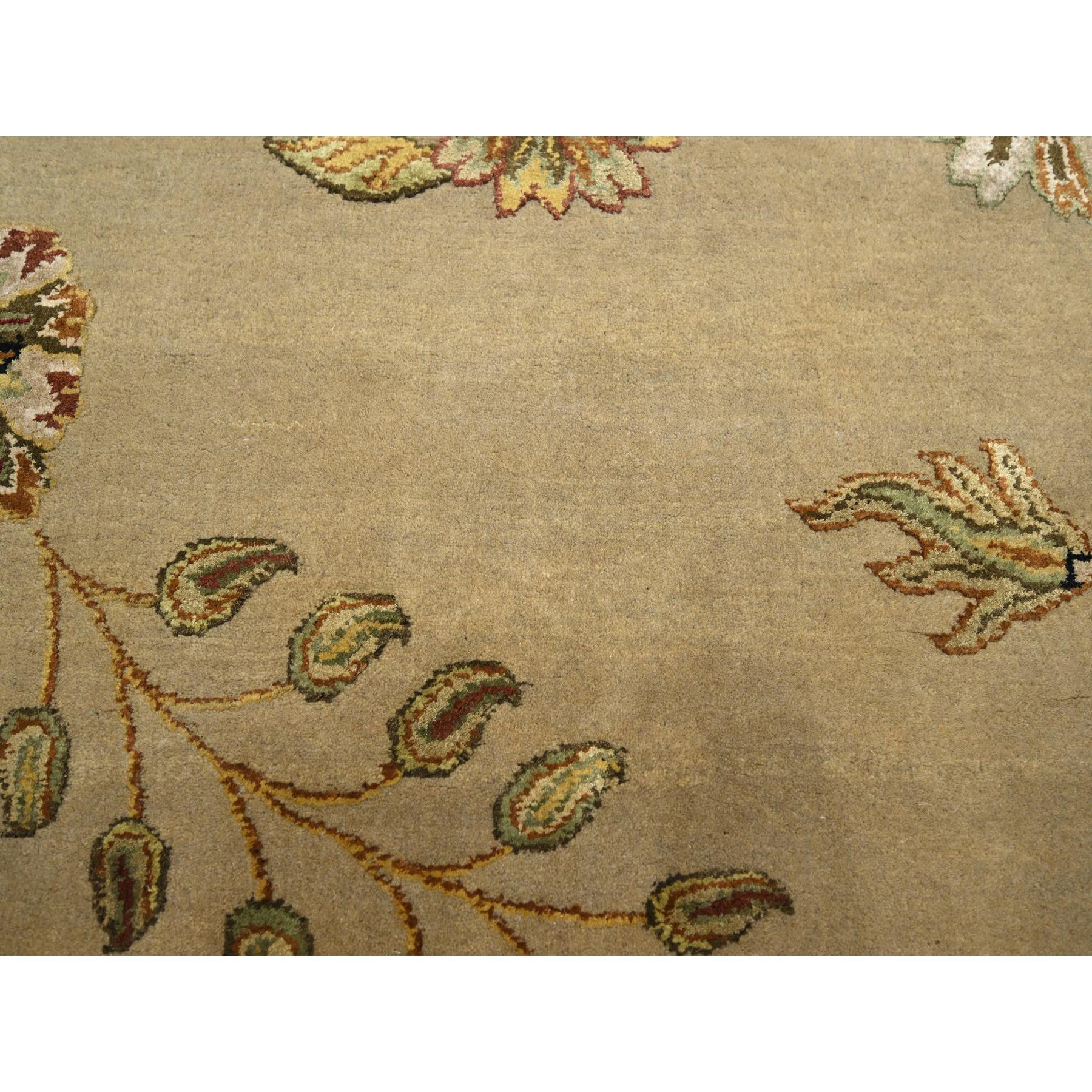 8'x10' Ecru Brown, Half Wool and Half Silk, Borderless Botanical Design, Densely Woven, Soft Pile, Hand Knotted, Oriental Rug Sh75581