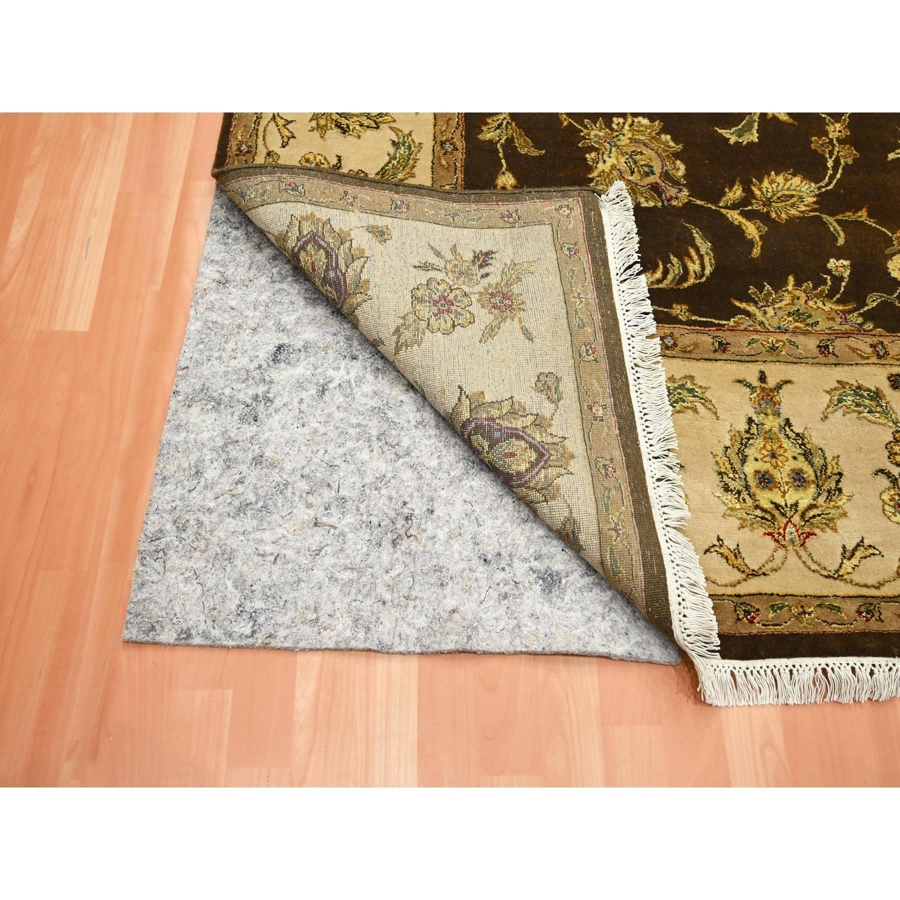 7'10"x10' Coffee Brown, Rajasthan with All Over Leaf Design, Hand Knotted, Wool and Silk, Soft Pile, Thick and Plush, Oriental Rug Sh75582