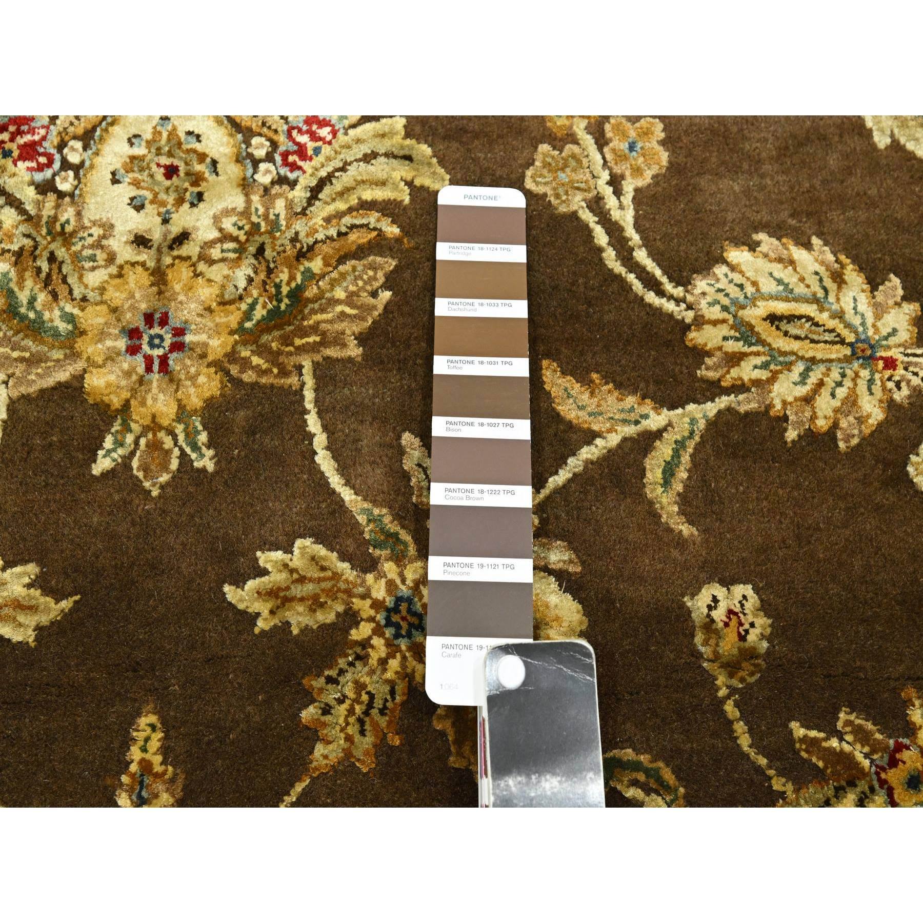 7'10"x10' Coffee Brown, Rajasthan with All Over Leaf Design, Hand Knotted, Wool and Silk, Soft Pile, Thick and Plush, Oriental Rug Sh75582
