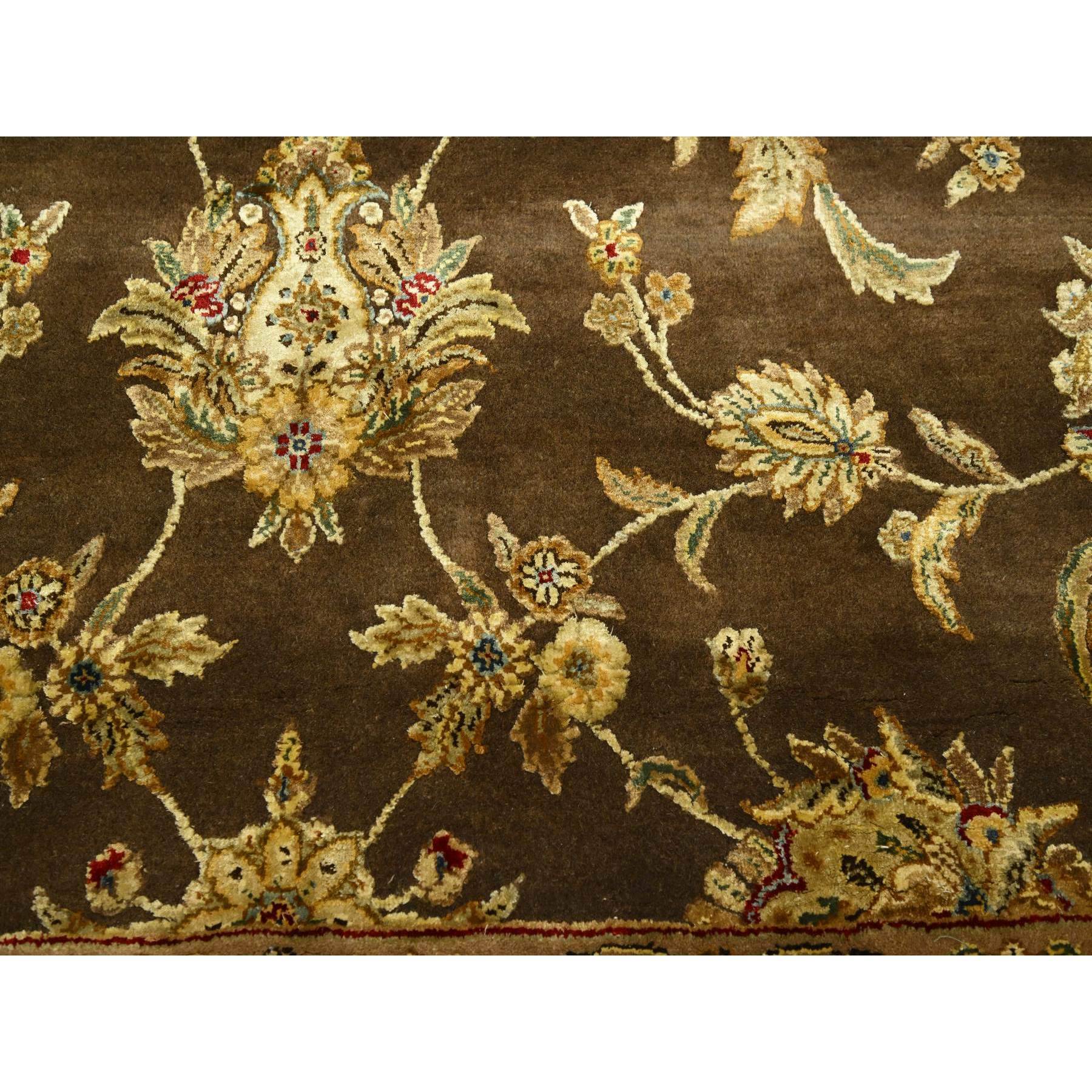 7'10"x10' Coffee Brown, Rajasthan with All Over Leaf Design, Hand Knotted, Wool and Silk, Soft Pile, Thick and Plush, Oriental Rug Sh75582