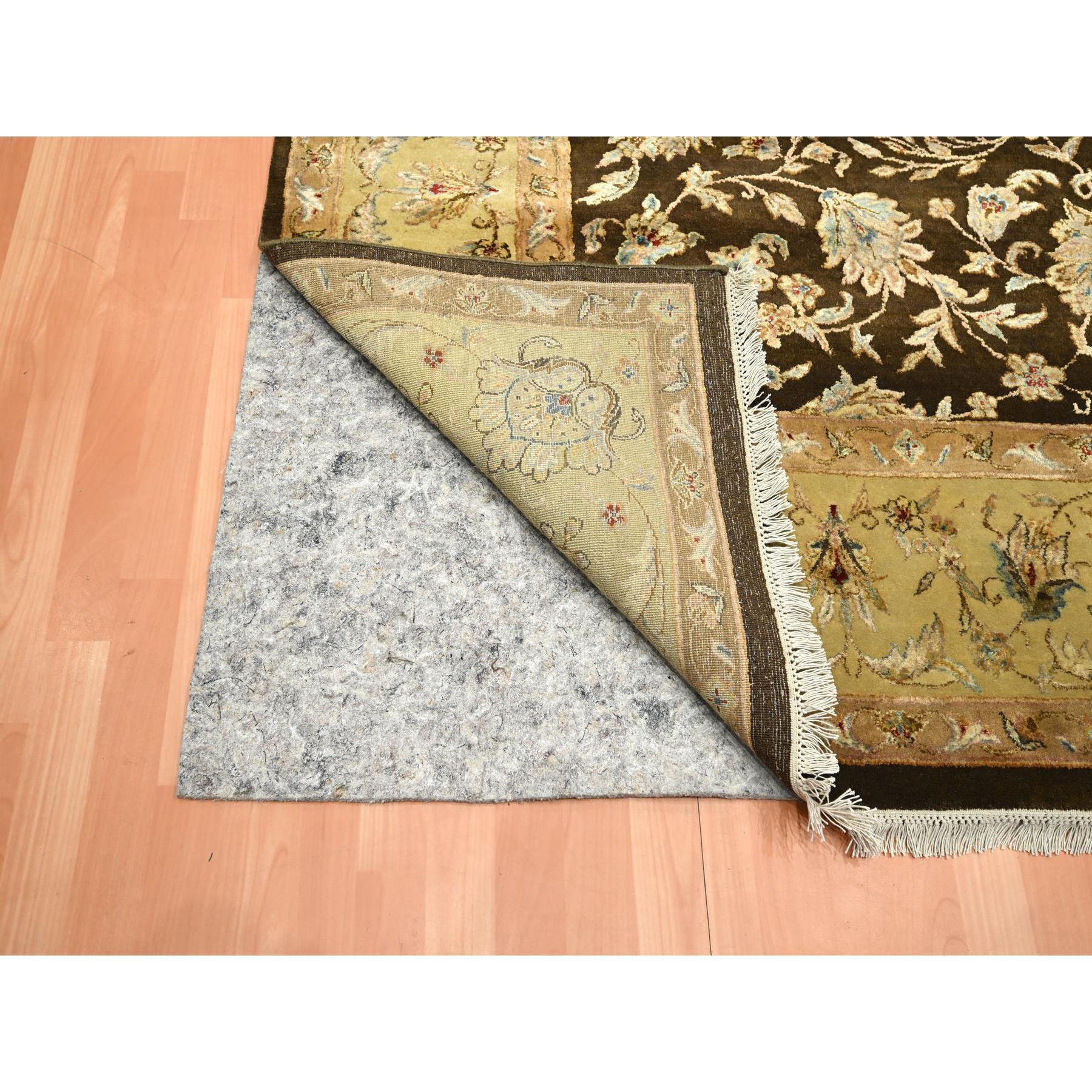 7'10"x10' Mocha Brown, Hand Knotted, Wool and Silk, Thick and Plush, Rajasthan with All Over Leaf Design, Densely Woven, Oriental Rug Sh75583