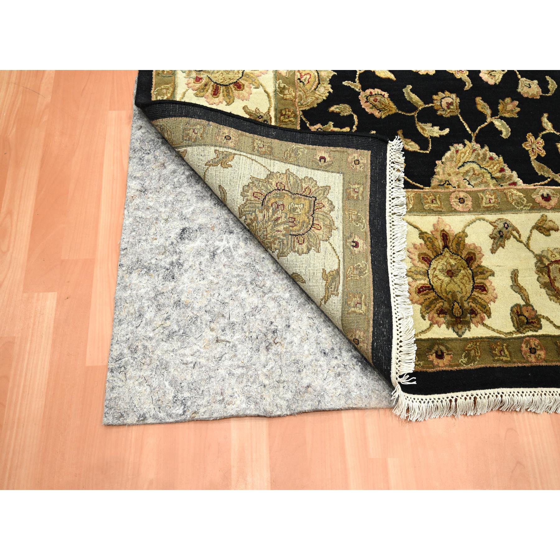 7'9"x10' Caviar Black, Densely Woven, Thick and Plush, Wool and Silk, Soft Pile, Hand Knotted, Rajasthan, All Over Design, Oriental, Rug Sh75585