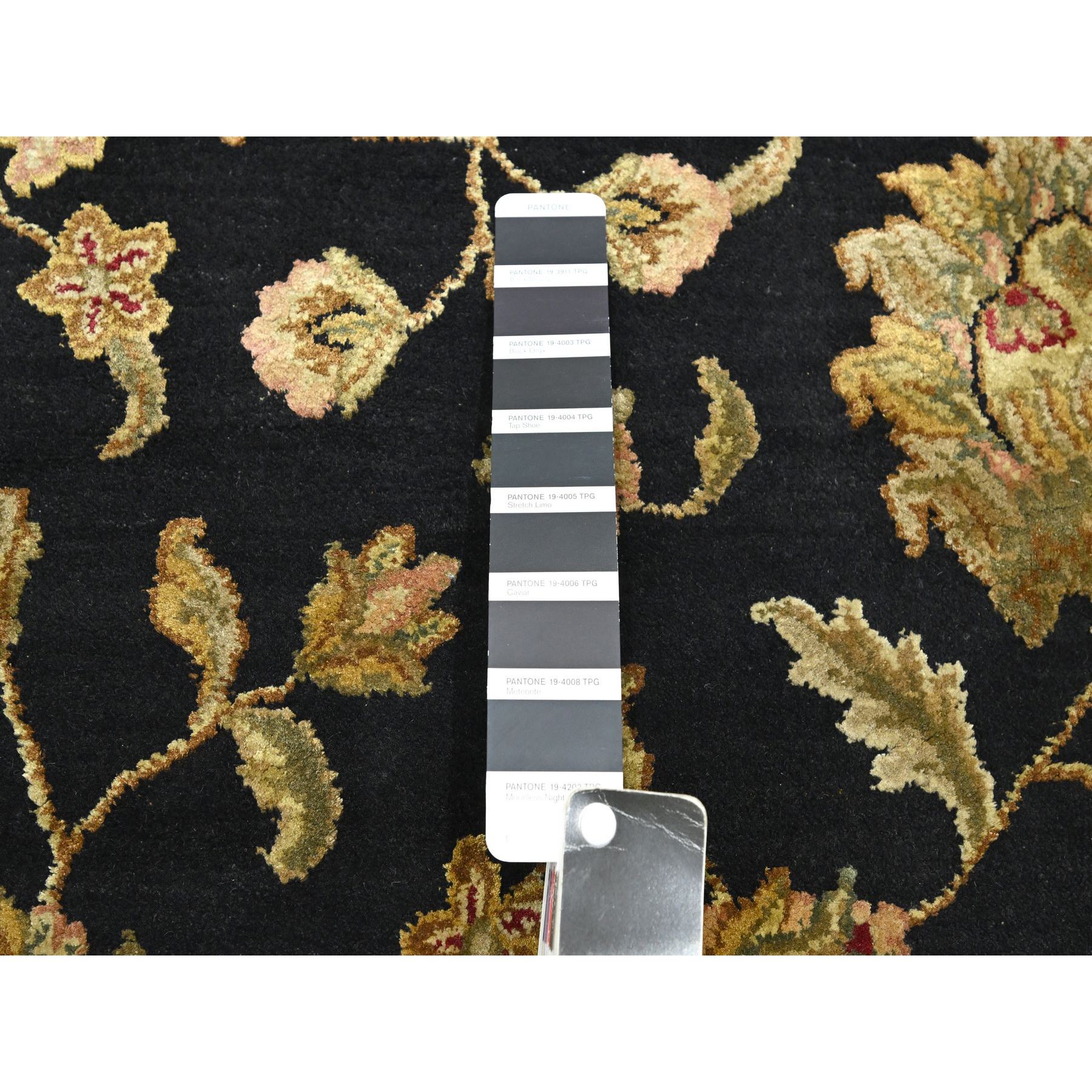 7'9"x10' Caviar Black, Densely Woven, Thick and Plush, Wool and Silk, Soft Pile, Hand Knotted, Rajasthan, All Over Design, Oriental, Rug Sh75585