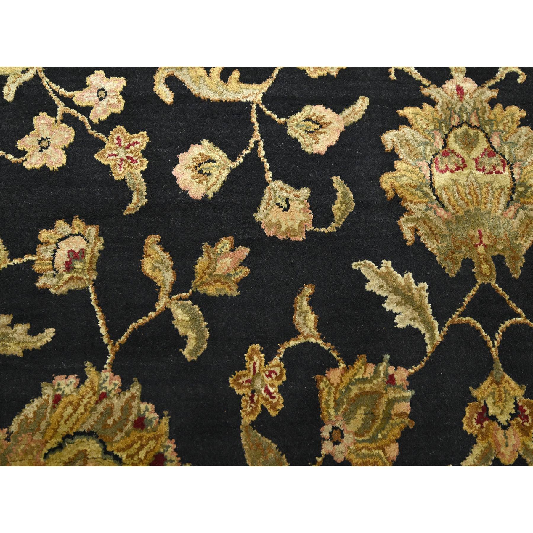 7'9"x10' Caviar Black, Densely Woven, Thick and Plush, Wool and Silk, Soft Pile, Hand Knotted, Rajasthan, All Over Design, Oriental, Rug Sh75585
