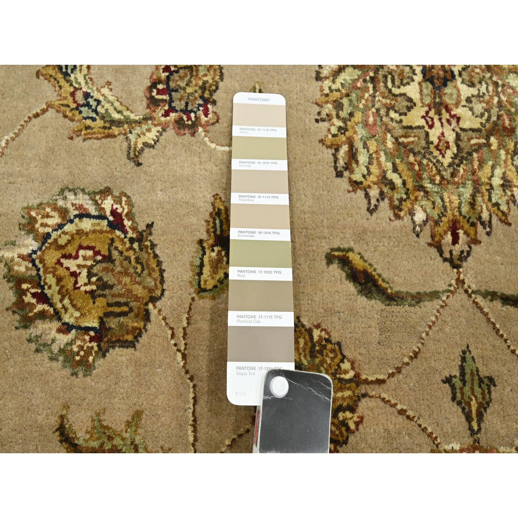 7'8"x9'10" Tortilla Brown, Rajasthan with All Over Leaf Design, Hand Knotted, Wool and Silk, Soft Pile, Thick and Plush, Oriental Rug Sh75586