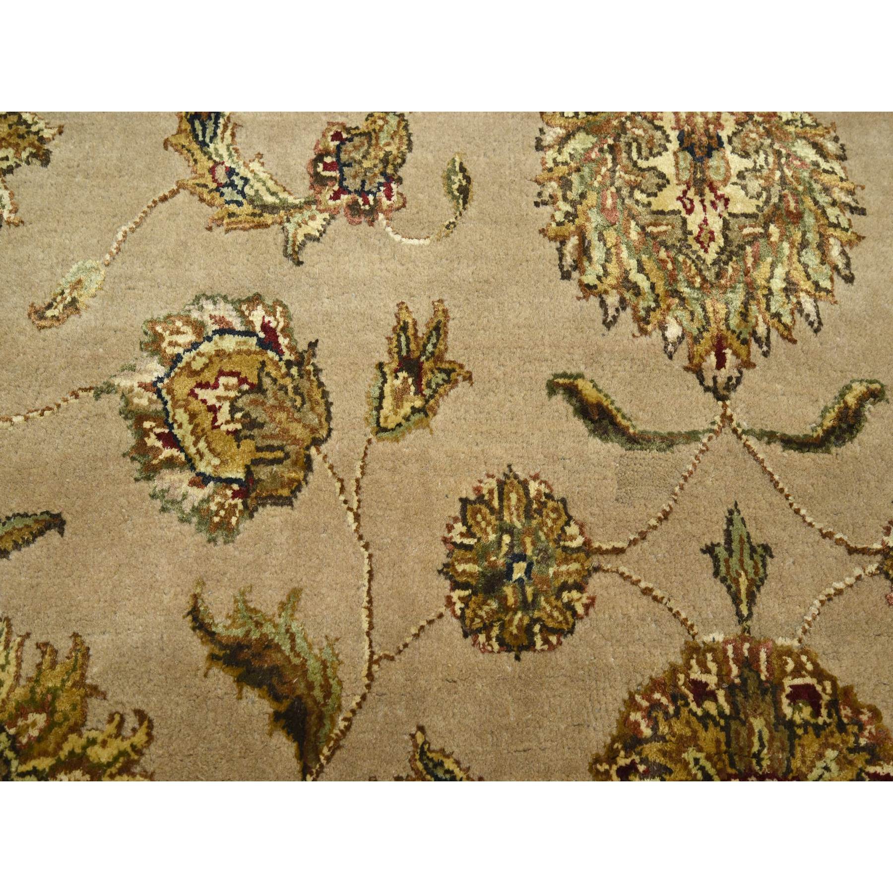 7'8"x9'10" Tortilla Brown, Rajasthan with All Over Leaf Design, Hand Knotted, Wool and Silk, Soft Pile, Thick and Plush, Oriental Rug Sh75586