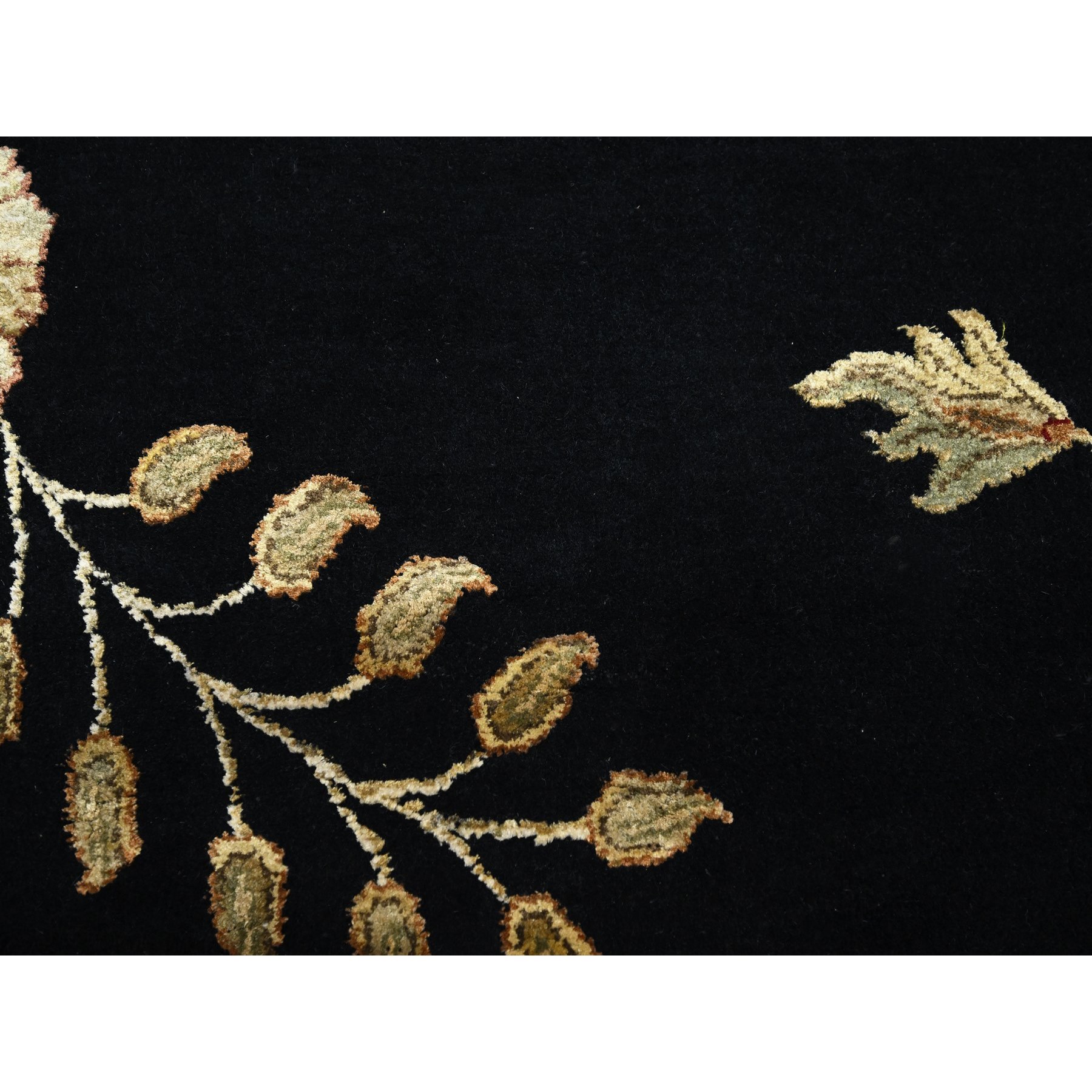 8'x10' Ink Black, Hand Knotted, Borderless Botanical Design, Half Wool and Half Silk, Densely Woven, Soft Pile, Oriental Rug Sh75587