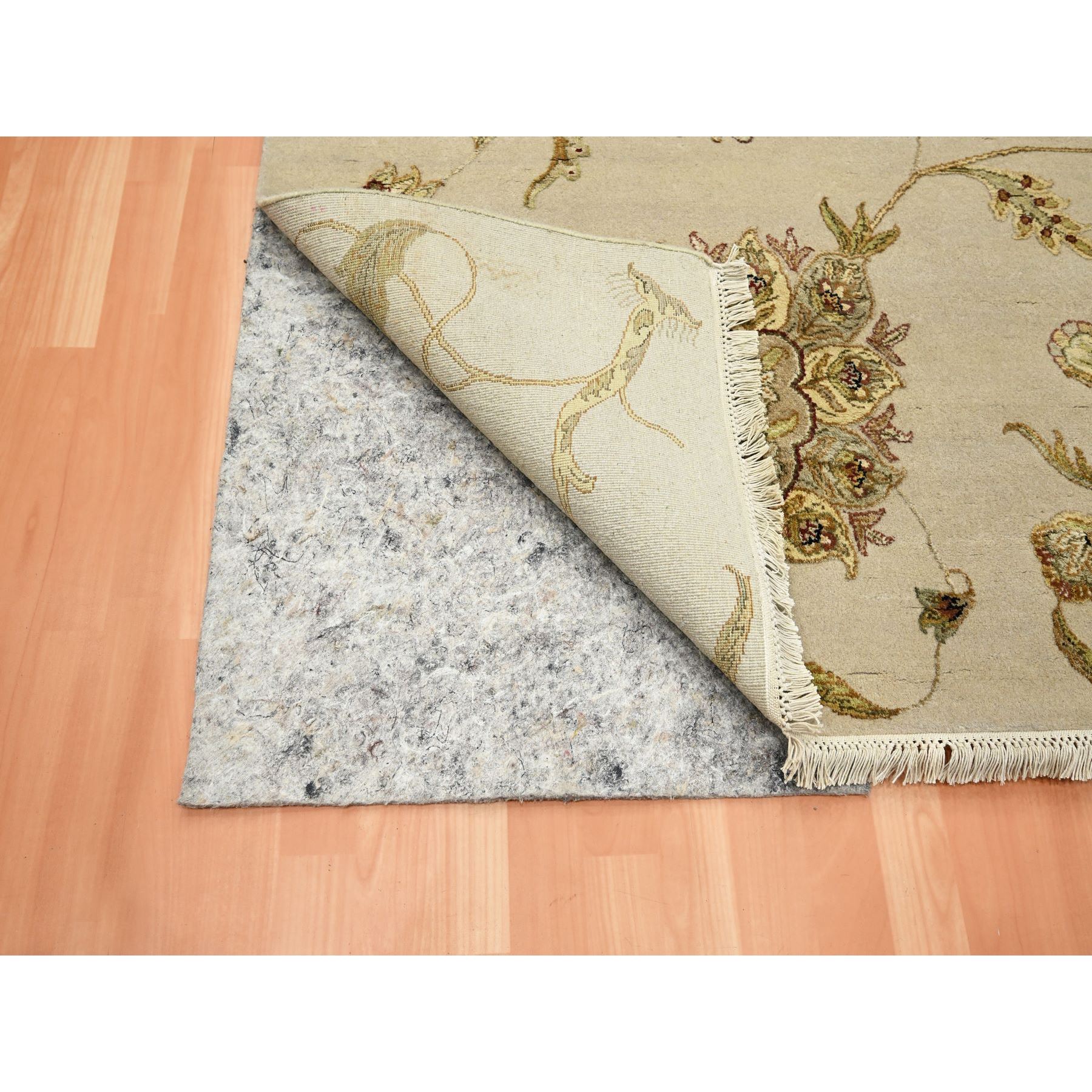 8'x9'9" Linen White, Borderless Botanical Design, Half Wool and Half Silk, Densely Woven, Soft Pile, Hand Knotted, Oriental Rug Sh75588
