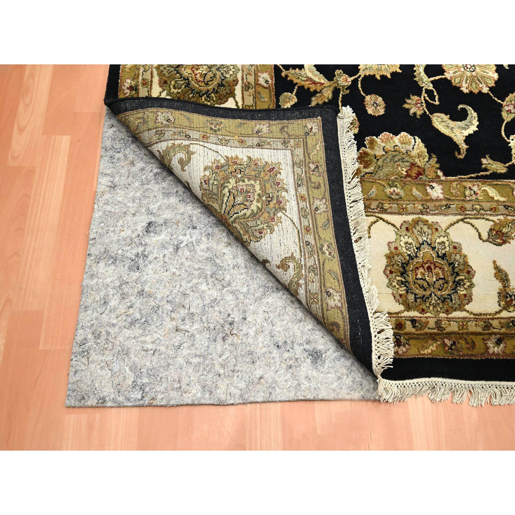 8'7"x12'1" Jade Black, Rajasthan with All Over Leaf Design, Hand Knotted, Wool and Silk, Densely Woven, Thick and Plush, Oriental Rug Sh75591