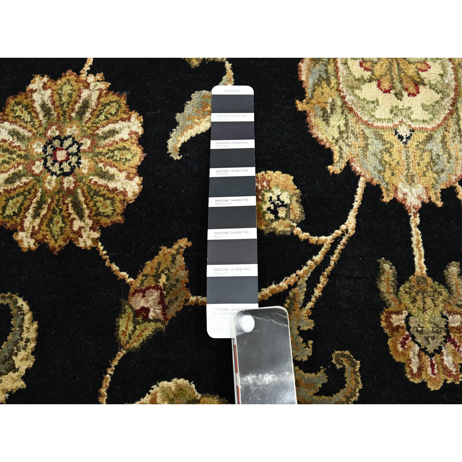 8'7"x12'1" Jade Black, Rajasthan with All Over Leaf Design, Hand Knotted, Wool and Silk, Densely Woven, Thick and Plush, Oriental Rug Sh75591