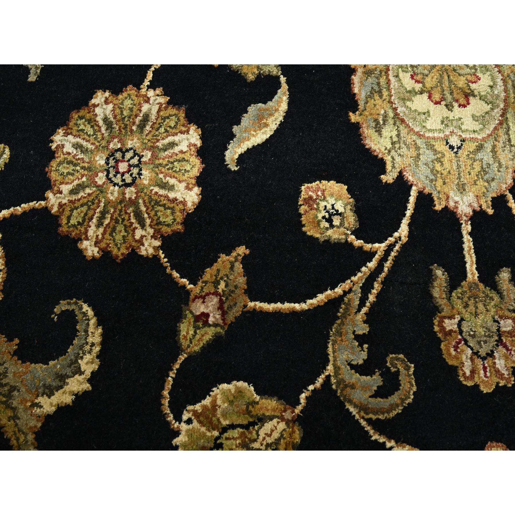 8'7"x12'1" Jade Black, Rajasthan with All Over Leaf Design, Hand Knotted, Wool and Silk, Densely Woven, Thick and Plush, Oriental Rug Sh75591
