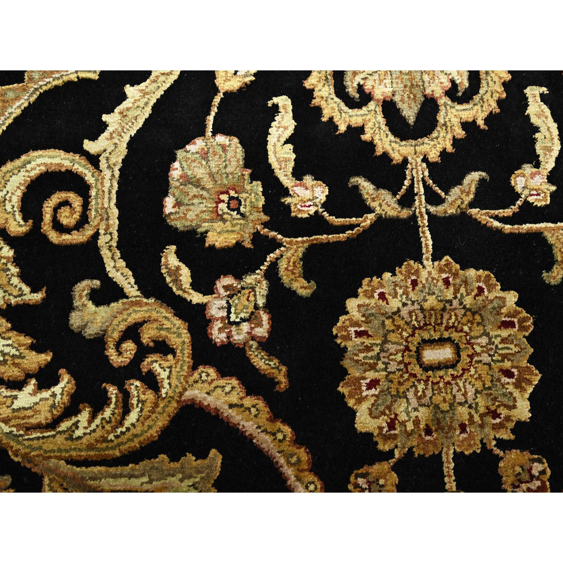 8'10"x12'2" Onyx Black, Rajasthan All Over Leaf Design, Thick and Plush, Densely Woven, Soft Pile, Wool and Silk, Hand Knotted, Oriental Rug Sh75592