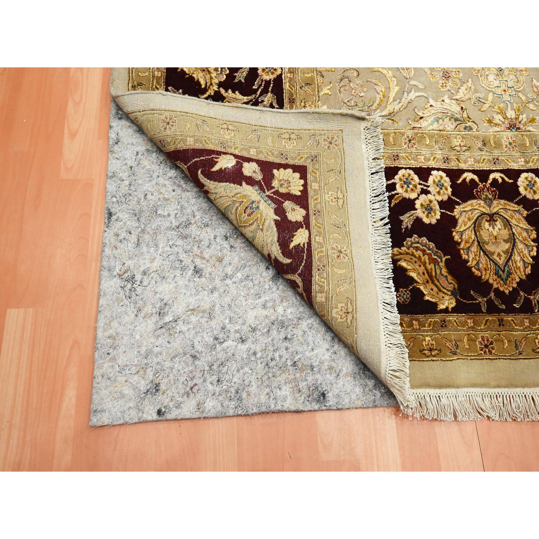 8'9"x12'1" Parchment White, Rajasthan with All Over Leaf Design, Hand Knotted, Wool and Silk, Densely Woven, Thick and Plush, Oriental Rug Sh75597