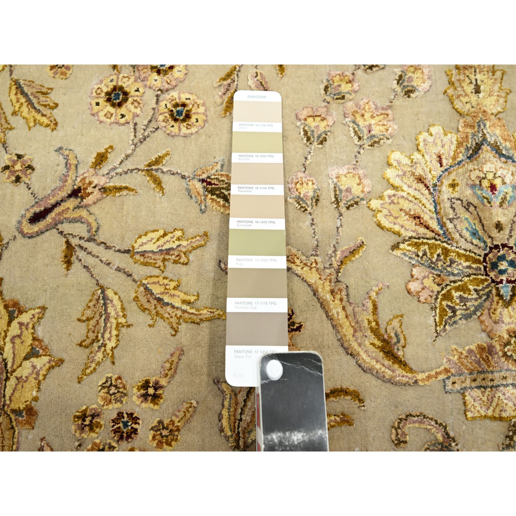 8'9"x12'1" Parchment White, Rajasthan with All Over Leaf Design, Hand Knotted, Wool and Silk, Densely Woven, Thick and Plush, Oriental Rug Sh75597