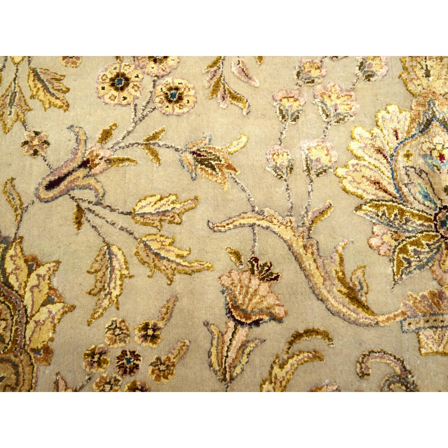 8'9"x12'1" Parchment White, Rajasthan with All Over Leaf Design, Hand Knotted, Wool and Silk, Densely Woven, Thick and Plush, Oriental Rug Sh75597