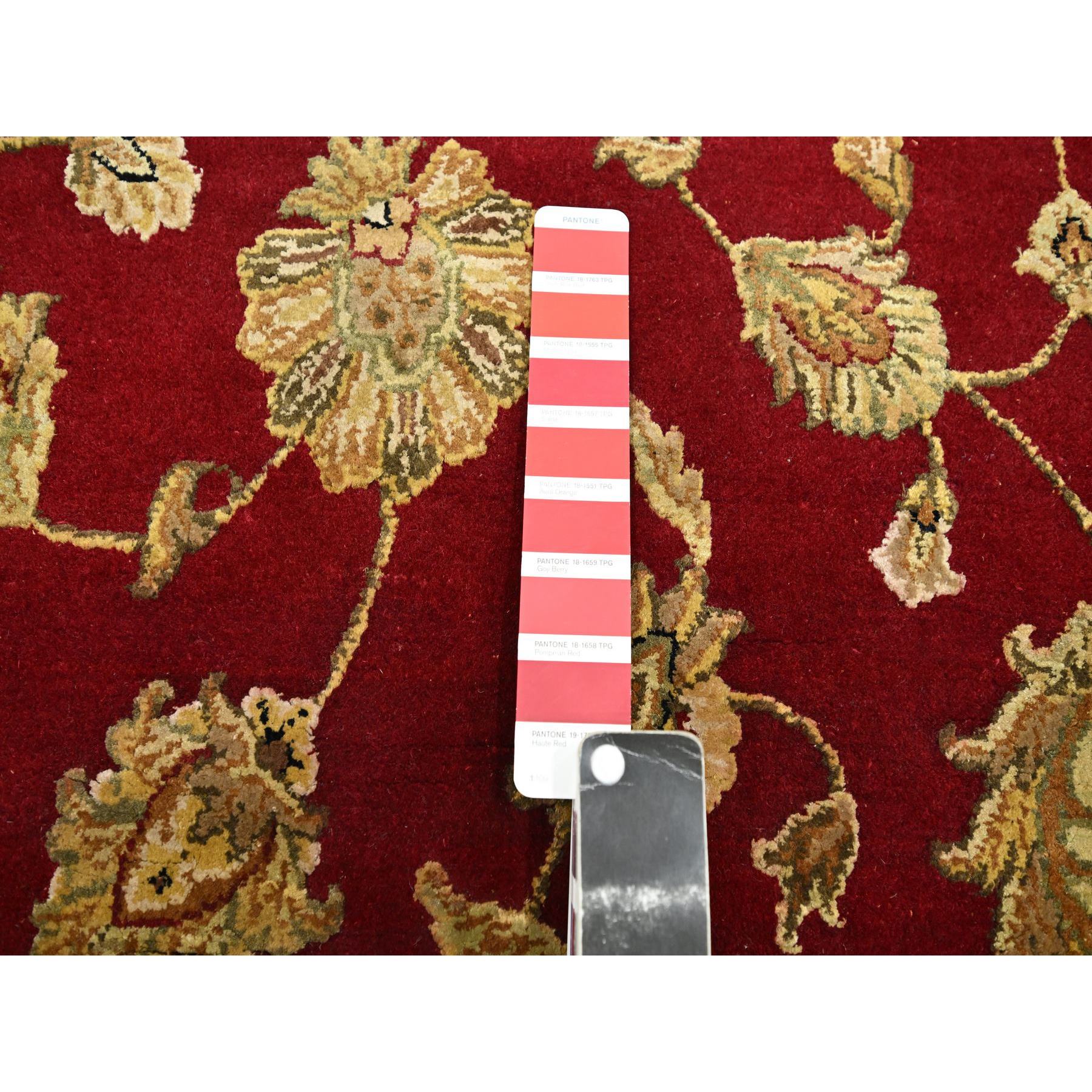 6'x9'2" Ruby Red, Thick and Plush, Rajasthan with All Over Leaf Design, Hand Knotted, Wool and Silk, Soft Pile, Oriental Rug Sh75599