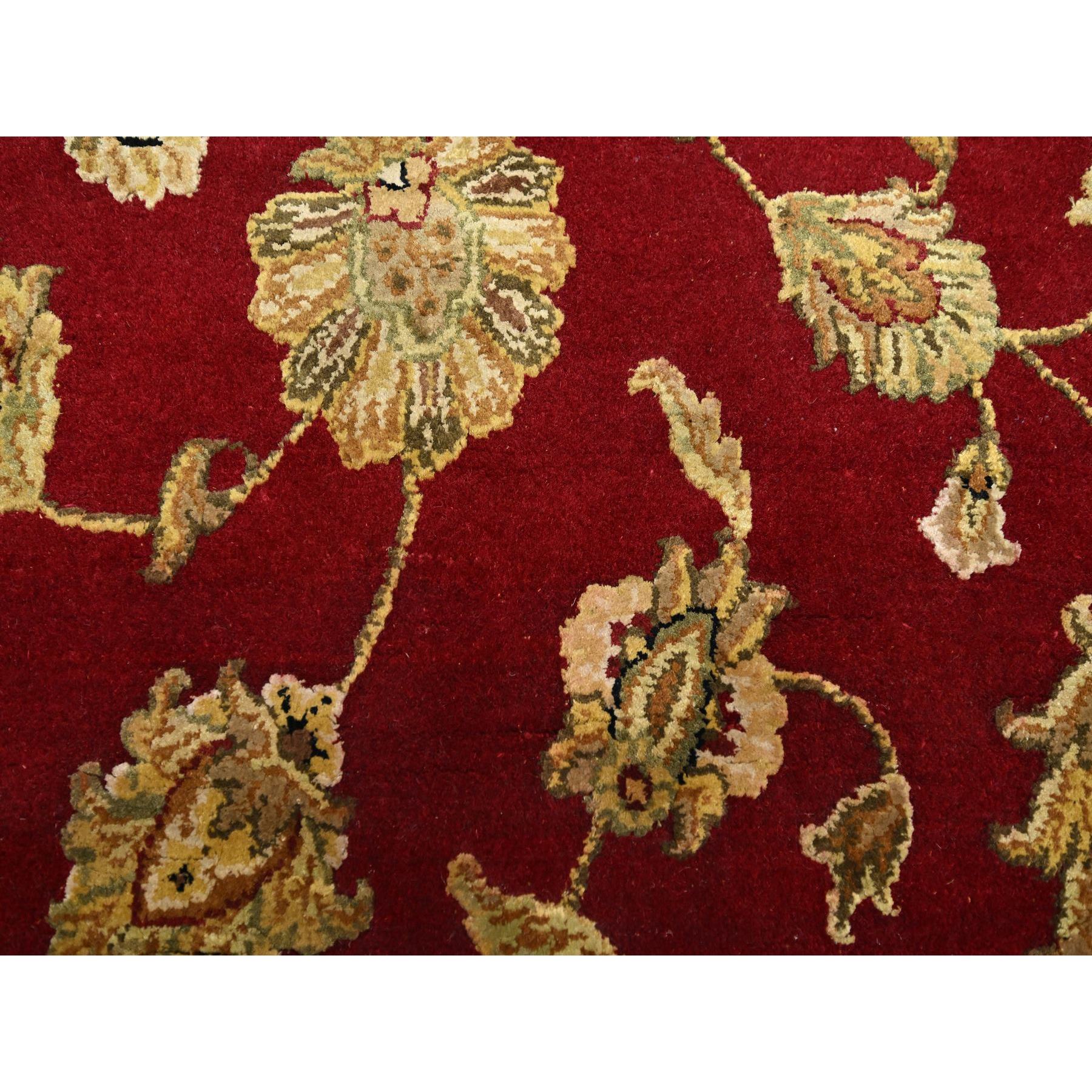 6'x9'2" Ruby Red, Thick and Plush, Rajasthan with All Over Leaf Design, Hand Knotted, Wool and Silk, Soft Pile, Oriental Rug Sh75599